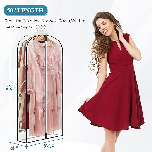 Vista 23 de Bolsas de vestir transparentes de 60 pulgadas para vestidos largos, bolsas de ropa reforzadas de 4 pulgadas para colgar ropa, bolsa de ropa de Todo