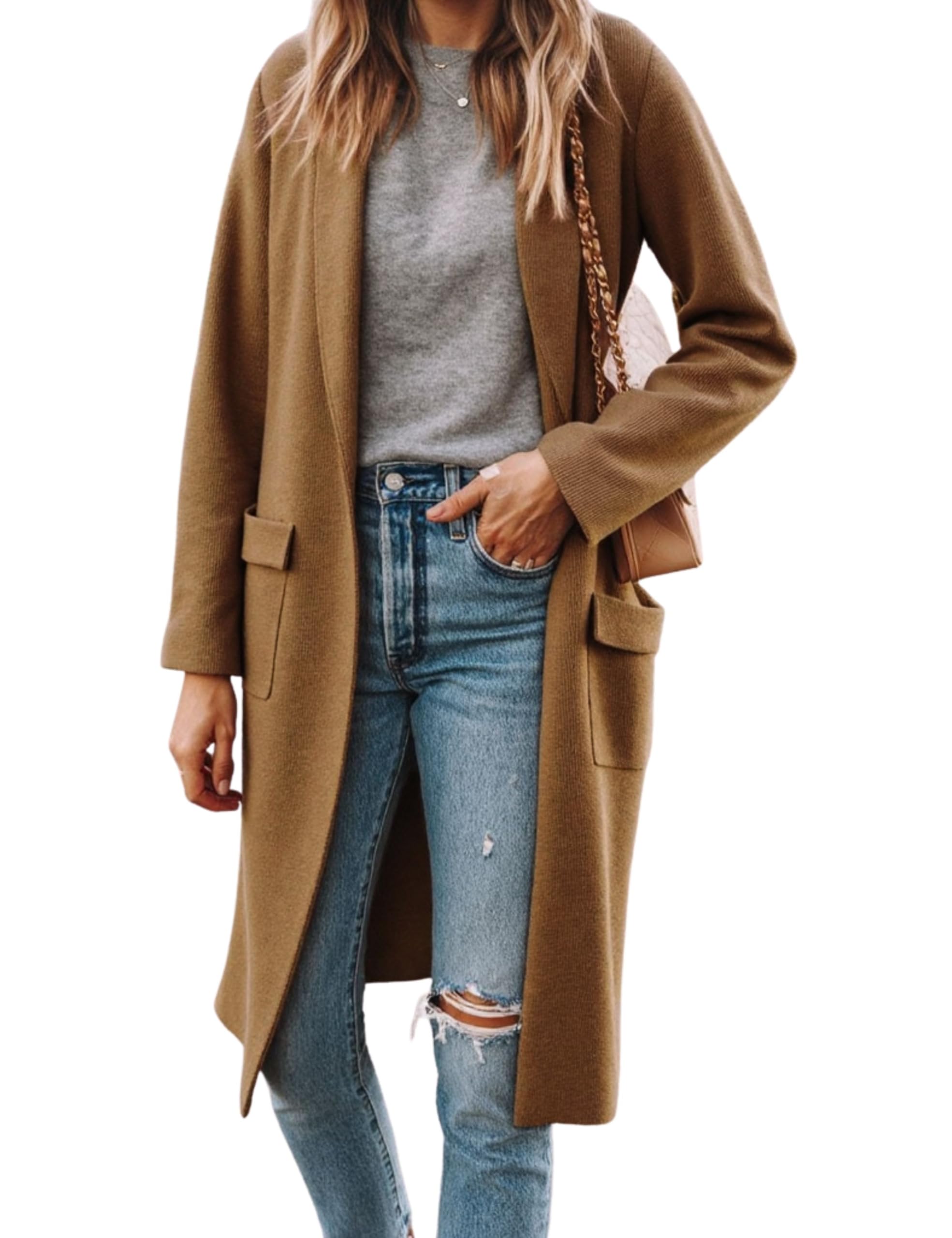 Hooever Womens Long Cardigans Oversized Chunky Knit Coatigan Fall Trendy Open Front Sweater Jackets with Pockets