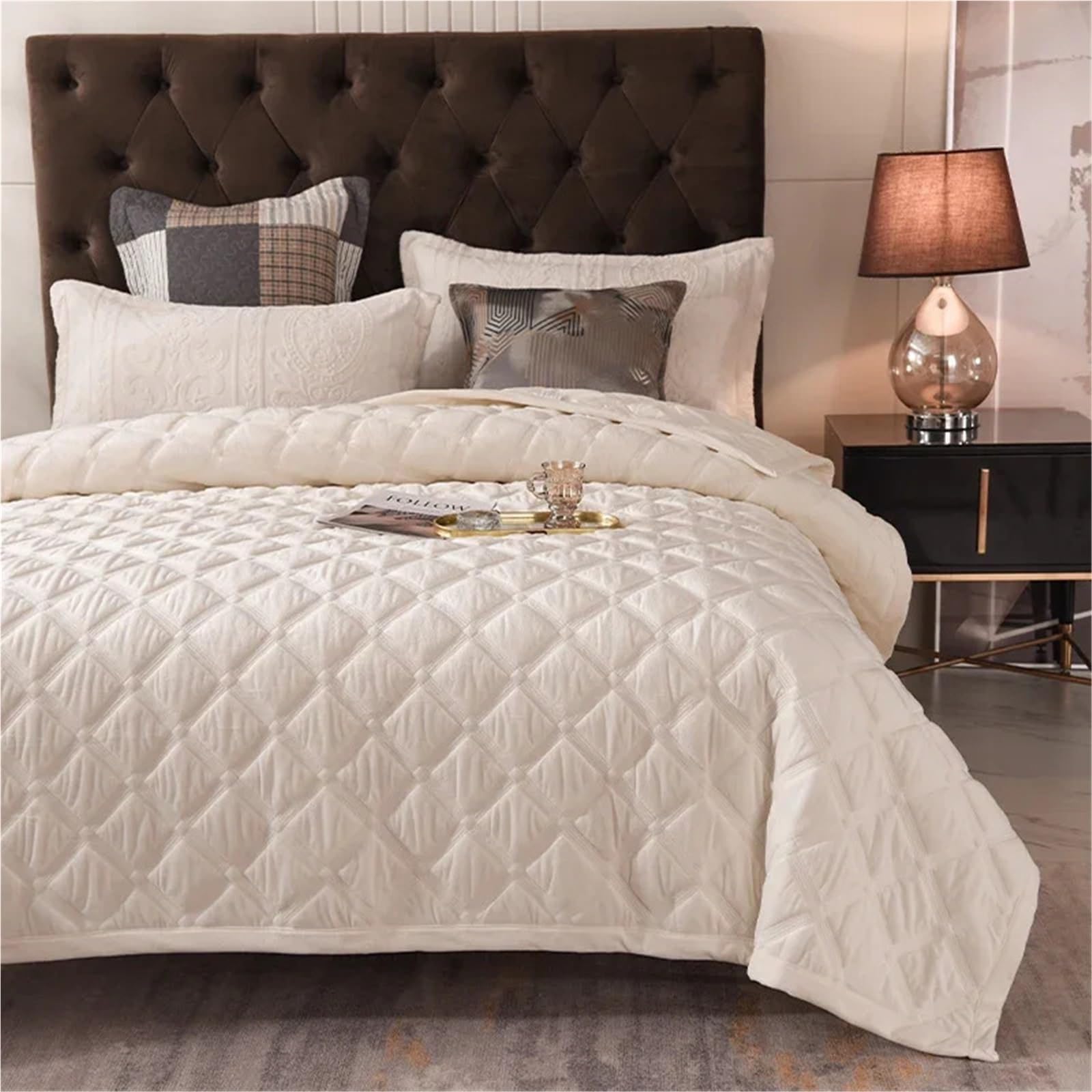 Colchas Acolchadas Colcha gruesa de invierno for cama, manta a cuadros, funda for colchón, colcha, colchas de lino for cama doble Ligera Colcha Cubrecama De Microfibra(DARK GRAY,3pcs 240x260cm)