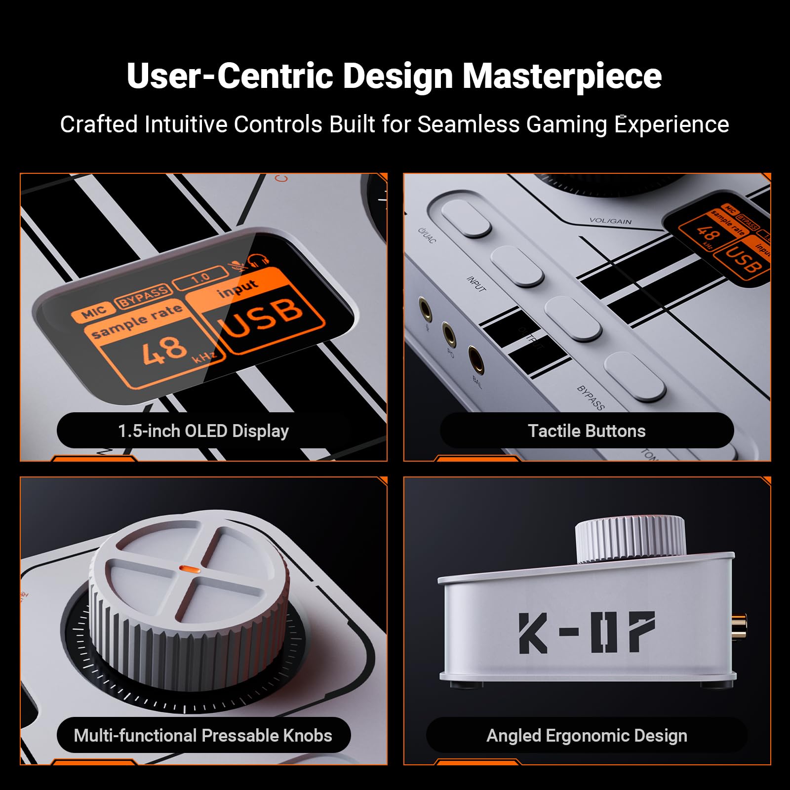 K7 DAC Ampli Casque, Jusqu'à PCM 384 kHz/32 bits, USB C/Bluetooth aptX HD LL/Optique/Coaxial/Entrée Micro, Sortie Symétrique 4,4 mm/3,5 mm/RCA pour PC PS5 Espace de Travail Gaming-Argenté