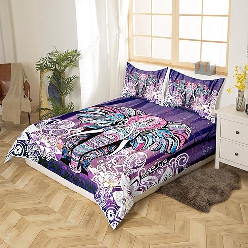 Miniatura 2 de Erosebridal Juego de funda de edredón de elefante bohemio con mandala y elefante, juego de funda de edredón de animales de safari para niños,