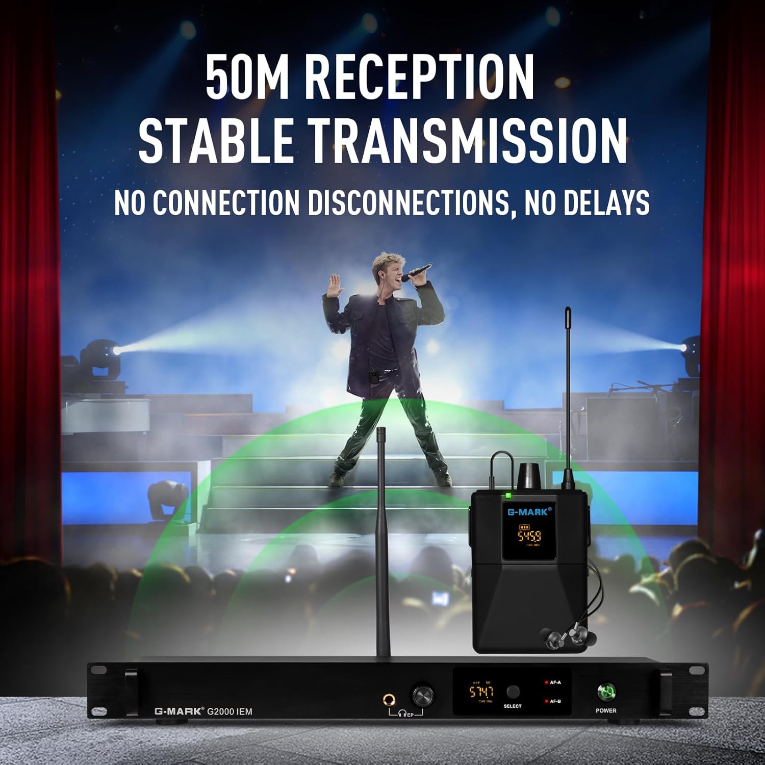 G-MARK G2000 IEM transmitter connected to multiple bodypack receivers