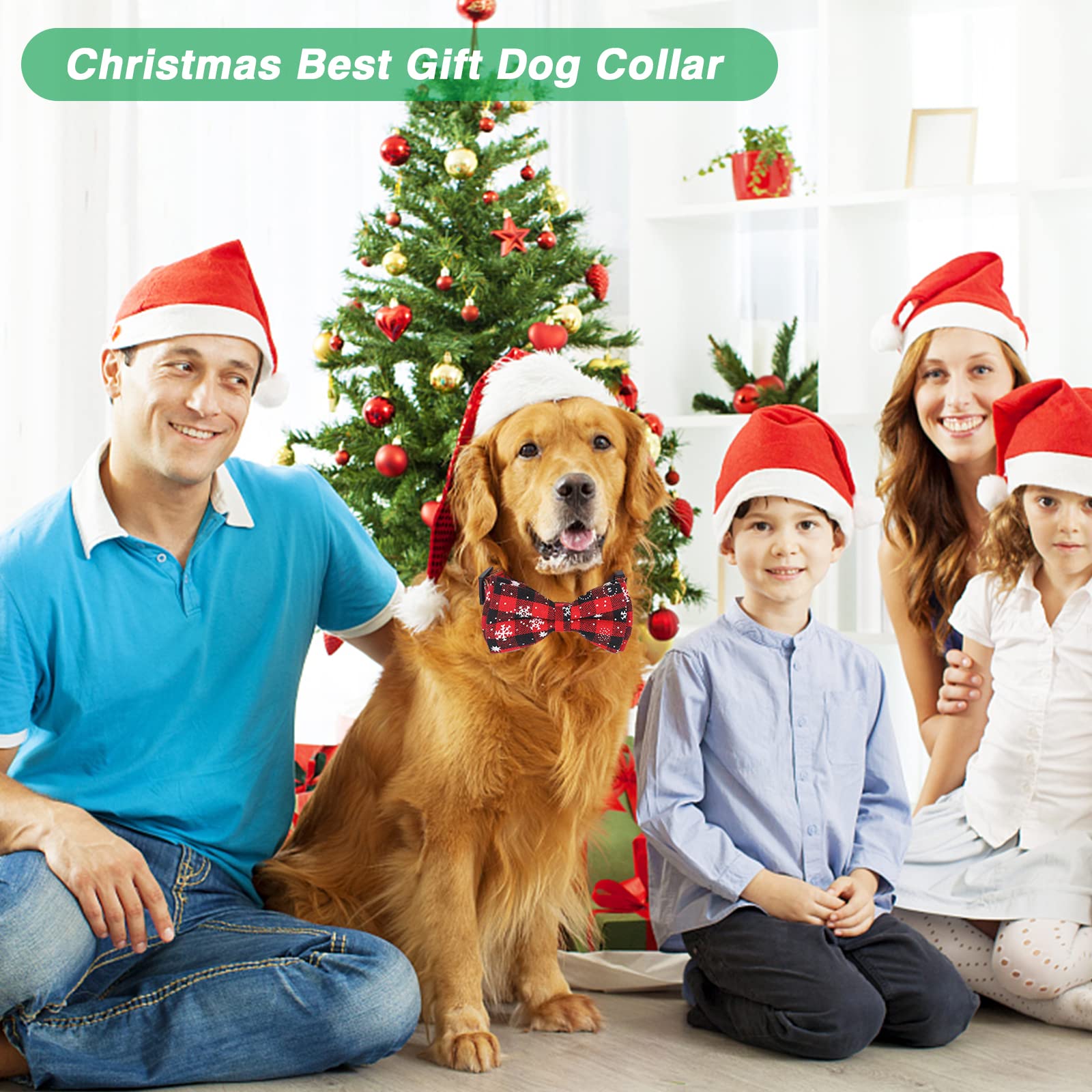 Weihnachts-Hundehalsband Mit Schneeflocken-Muster – Verstellbar, Mit Fliege & Glöckchen, Größe S/M/L