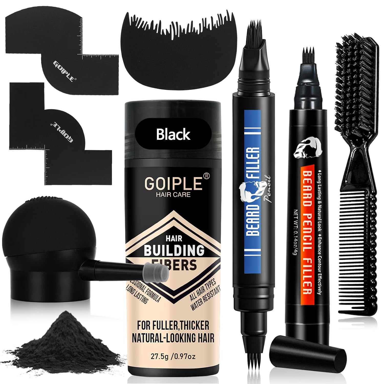 WOZUTUNT Beard Pencil Filler Multi-tip Beard Pen & Beard Brush Long Lasting Coverage Natural Finish - Black Hair Fibers Enhancements Barber Spray - Male Mustache Repair Shape Enhance Card Facial Hair