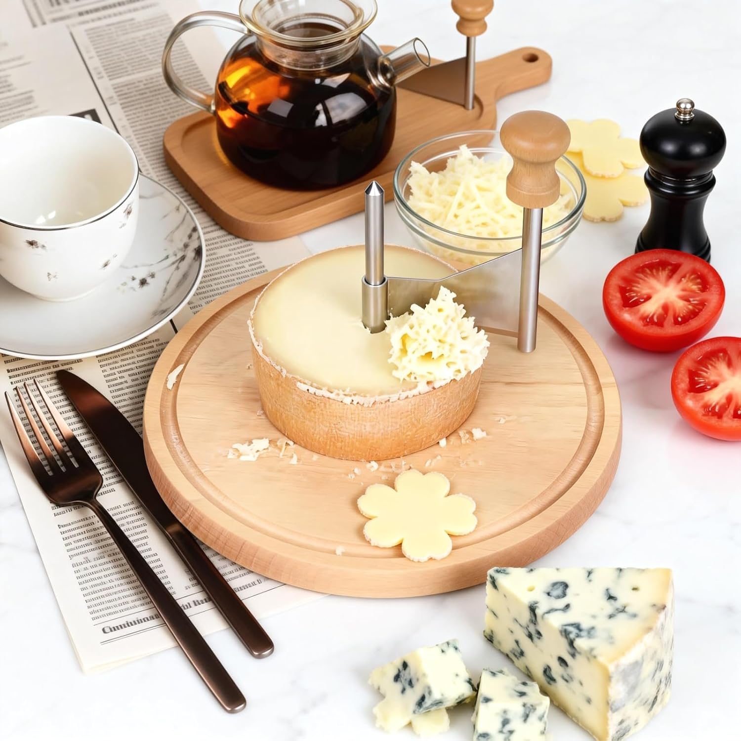 Stainless Steel Cheese and Chocolate Shaver Wheel - Compatible with Petit Basque and Tête de Moine Cheese, for Restaurants, Cafes, Home Use