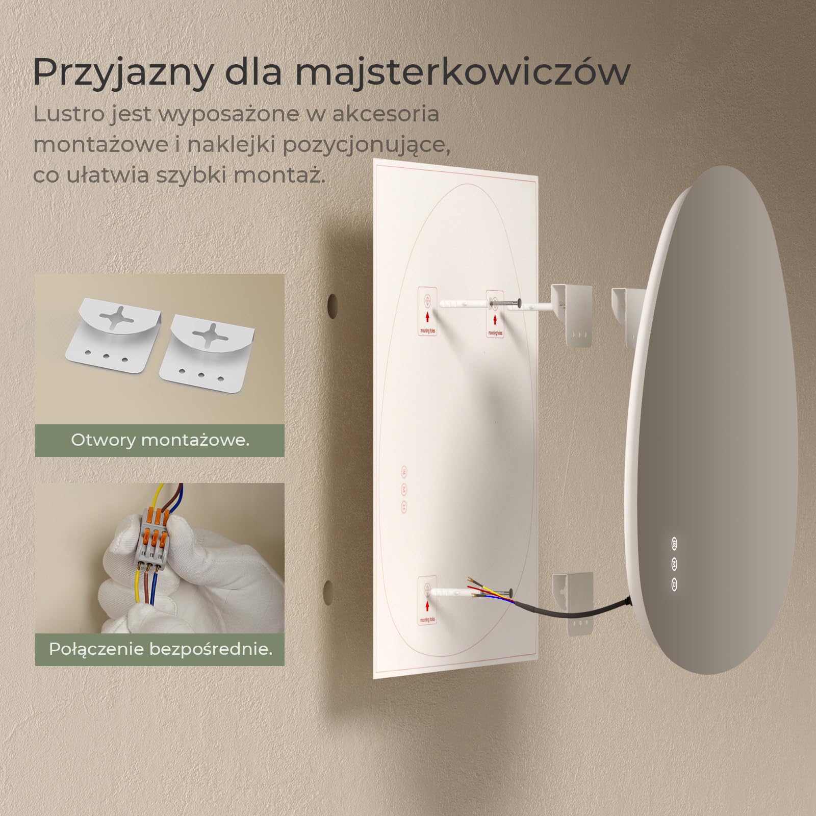 S'AFIELINA Asymetryczne Lustro łazienkowe LED, Lustro z oświetleniem LED 55x75 cm, Backlight, Antypara, 3000K/4000K/6500K, Ściemnialne, Funkcja pamięci, Sterowanie dotykowe, Montaż pionowy/poziomy
