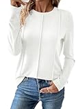 Womens Long Sleeve Shirts Tops Trendy Dressy Casual Pleated Crewneck Knit Solid Loose Blouses Outfits