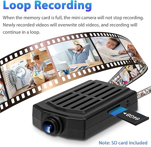 Miniatura 4 de Mini cámara de seguridad de 1080P, 64 GB con detección de movimiento, batería de 3 horas para vigilancia de mascotasniñeras (no WiFi)