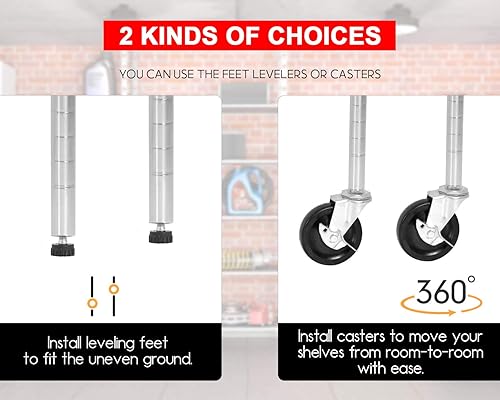 Vista 19 de FDW - Estantería metálica : 6 estantes de alambre de acero resistente ajustables, con ruedas, 48 pulgadas (L) x 18 pulgadas (An) x 76 pulgadas (A)