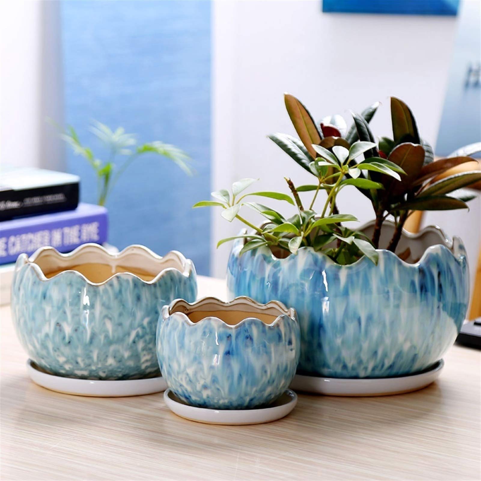 Ceramiczna doniczka Doniczki na sukulenty Biała ceramiczna doniczka na kwiaty Doniczka na rośliny ziołowe Doniczka na sukulenty Doniczka na rośliny doniczkowe(Blue,26cmx17.5cm)