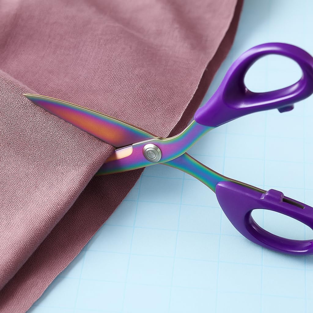 Professional Fabric Scissors, 10 Inch Titanium Plated Stainless Steel Dressmaking Shears, Purple, for Cutting Fabrics and Leather