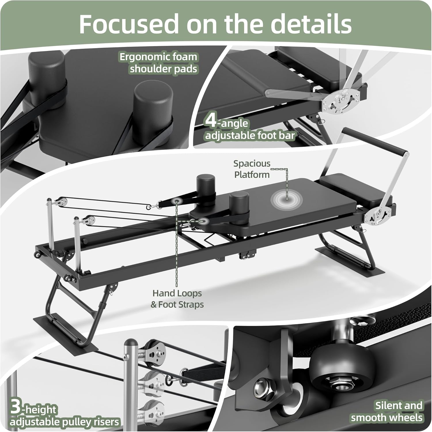 Pilates Reformer, Foldable Reformer Pilates Machine with Dual Resistance - Springs and Cord, Pilates Machine for Advanced and Beginners Users, Up to 300 lbs Weight Capacity, Black