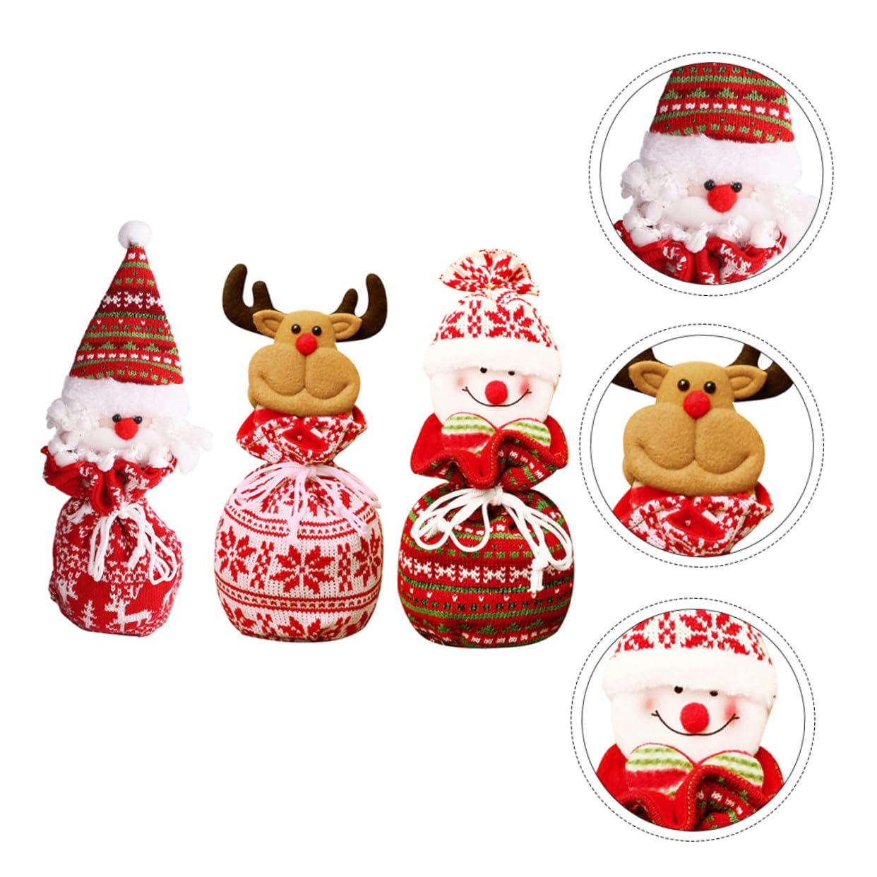 DEARMAMY 12 Piezas Bolsas de Navideñas de Bolsas de Manzana de Punto con Diseño Reutilizables y Lavables para Dulces y Pequeños Obsequios para Fiestas y Decoración Navideña