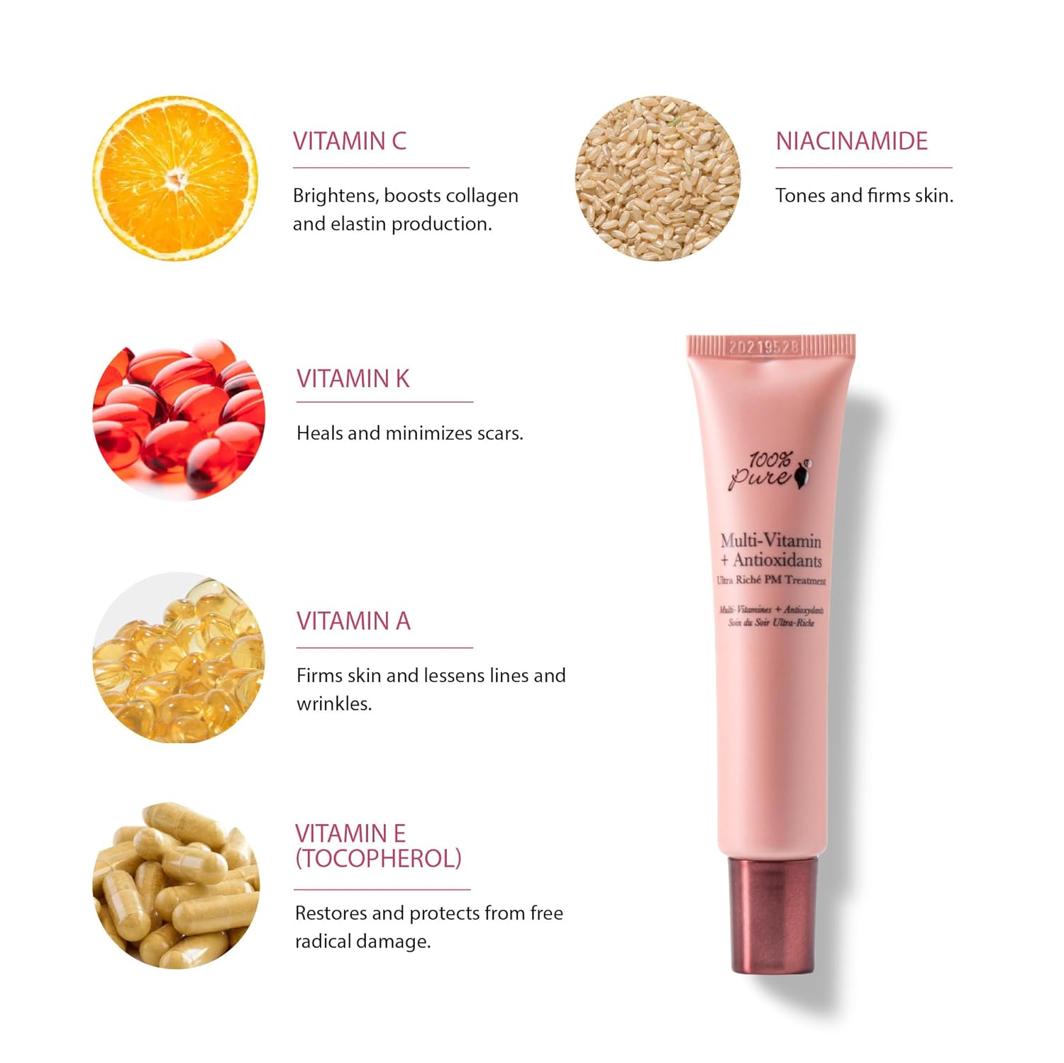 100% PURE Multi-Vitamin + Antioxidants Ultra Riche PM Treatment Skin Renewing Night Cream Vitamin C & Retinol Facial Moisturizer, Powerful Anti-Aging Moisture Replenishment - 1.5 oz - Image 3