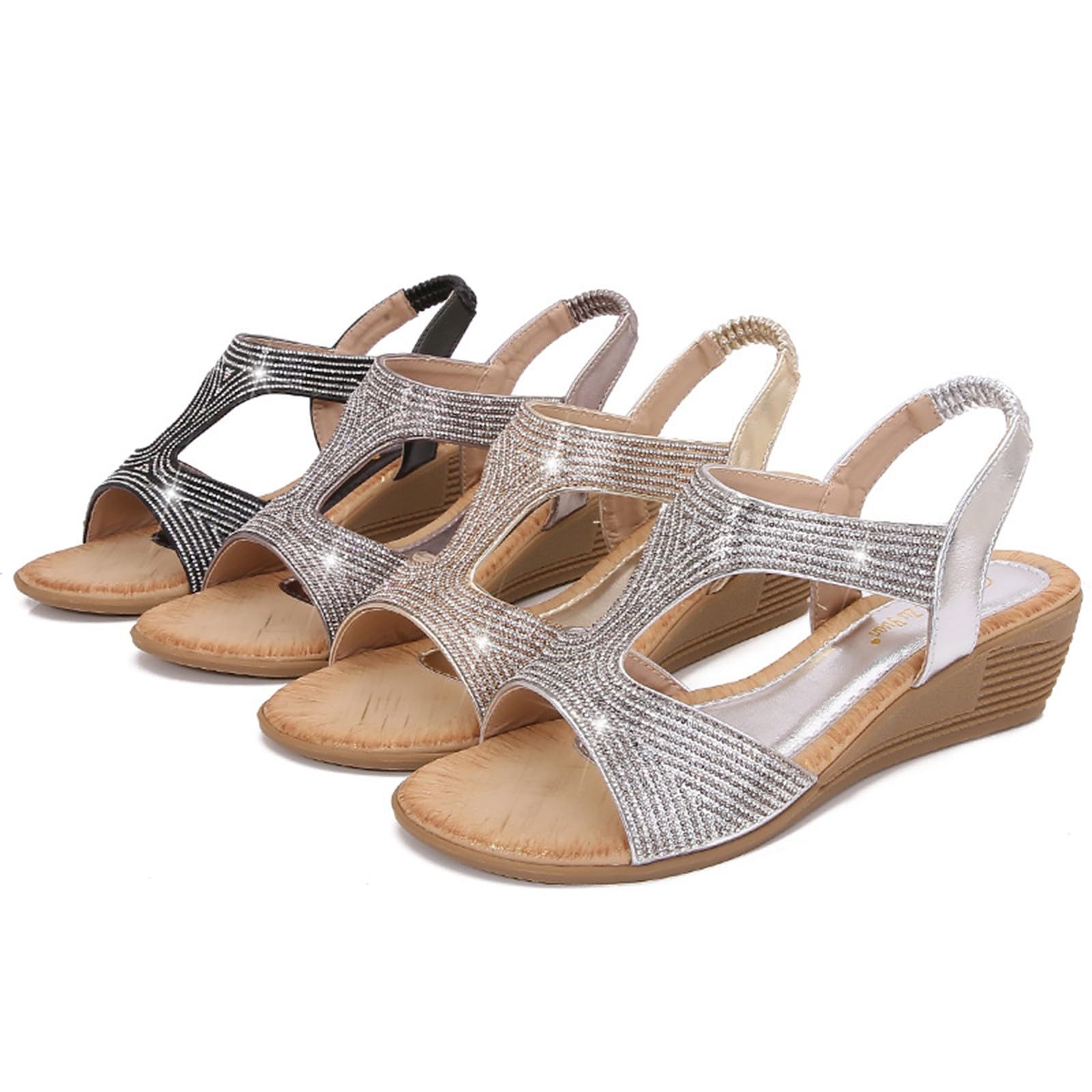 Scarpe Donna Eleganti Basse Estive Comode Sandali da donna nuovi estivi comodi e alla retrò stile etnico leggero spiaggia vacanza tacco elastico fondo spesso Sandalo Estivo Elegante Scarpe Zeppa