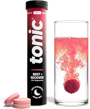 Tonic Health Rest and Recovery Effervescent Tablets - 300mg Elemental Magnesium, Ashwagandha, Lemon Balm - No Sugar, Magnesium Glycinate - Relax and Recharge, Strawberry 20 Count