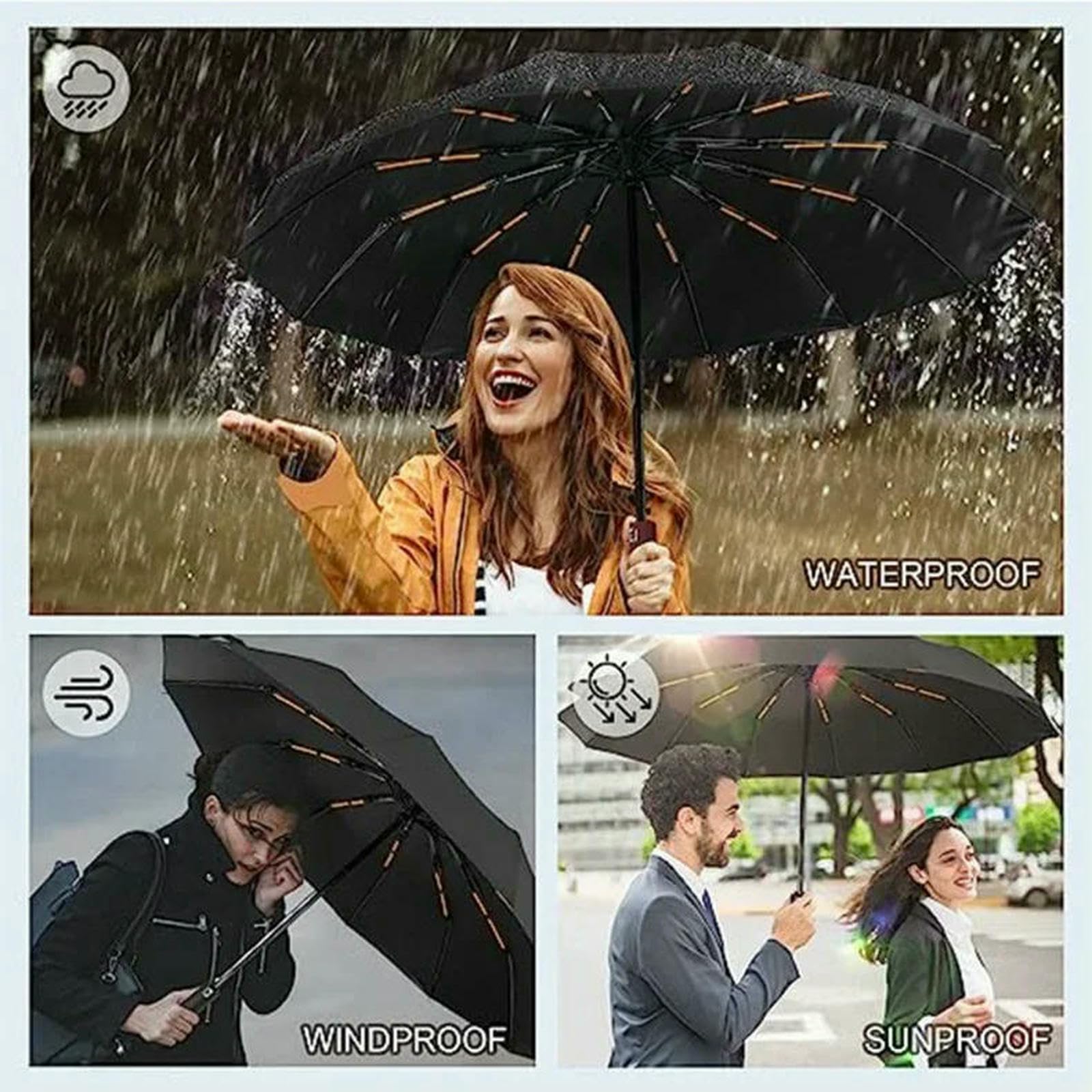 Regenschirm Windproofes Automatische Faltschirm Für Männer Und Frauen - 32 20 Rippendesign, wasserdichte Sonnenschirm Mit Holzgriff, Geschäftsreisen-blau Knochen