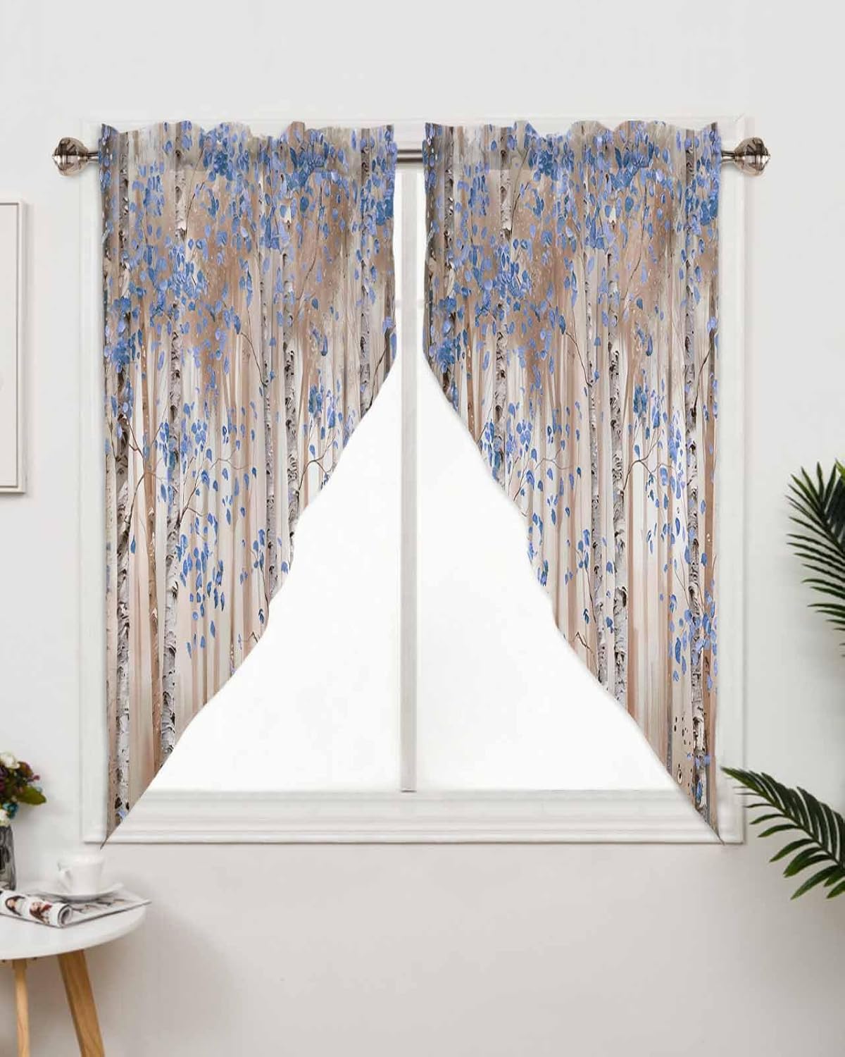 Curtain Swag Valance for Kitchen, Nostalgic Purple Leaf Forest Oil Painting Art Printing Window Treatment Rod Pocket Balloon Curtains Tier for Bathroom Farmhouses Bedroom Decor 36"x45"x2