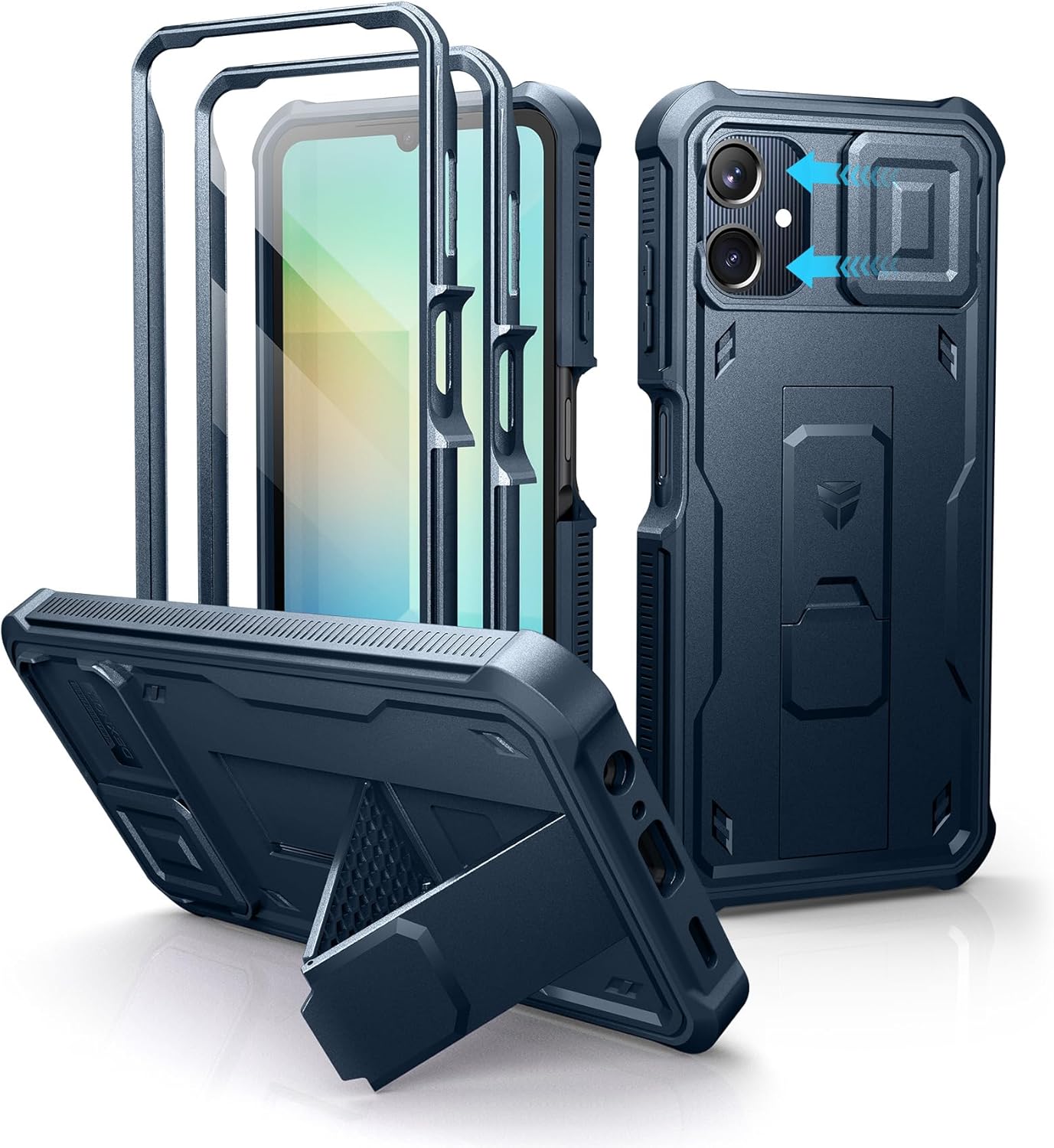 Dexnor for Samsung Galaxy A06 Phone Case, [2 Front Frame] [Built-in Magnetic Slide Camera Cover & Kickstand] Heavy Duty Protection Shockproof Samsung A06 Case with Screen Protector, 6.7 inch Black