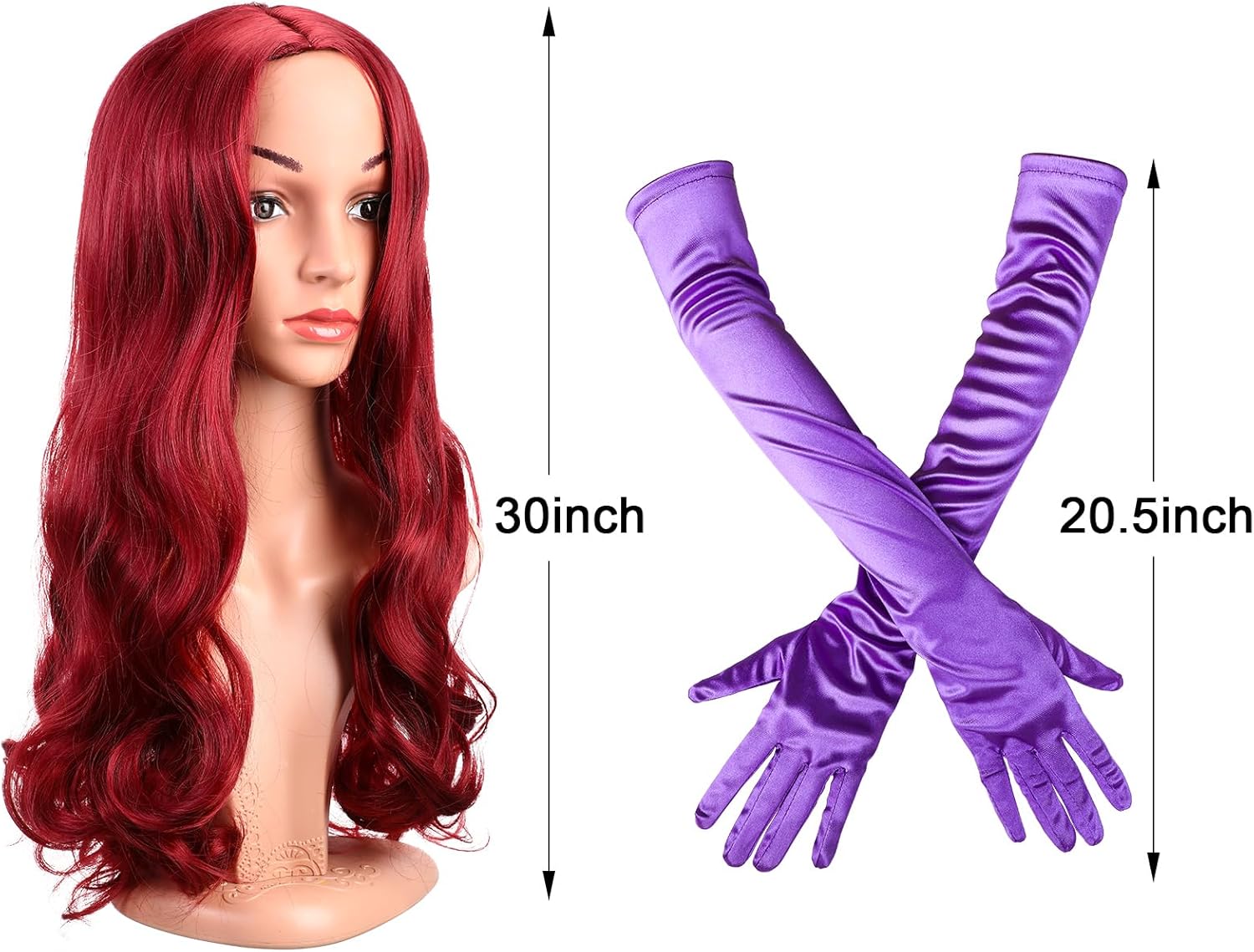 Lyrow 6 Pcs Easter Bunny Rabbit Costume Accessories for Adults Women Men Couples Include Red Wig Bunny Ears Headband Bow Tie Y Back Suspenders Long Purple Gloves Yellow Gloves for Rabbit Cosplay Set - Image 2