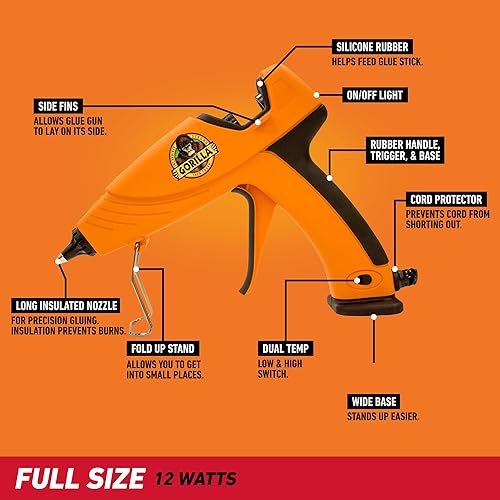 Miniatura 3 de Gorilla - Kit de pistola de pegamento caliente, de doble temperatura, con barras de pegamento caliente.