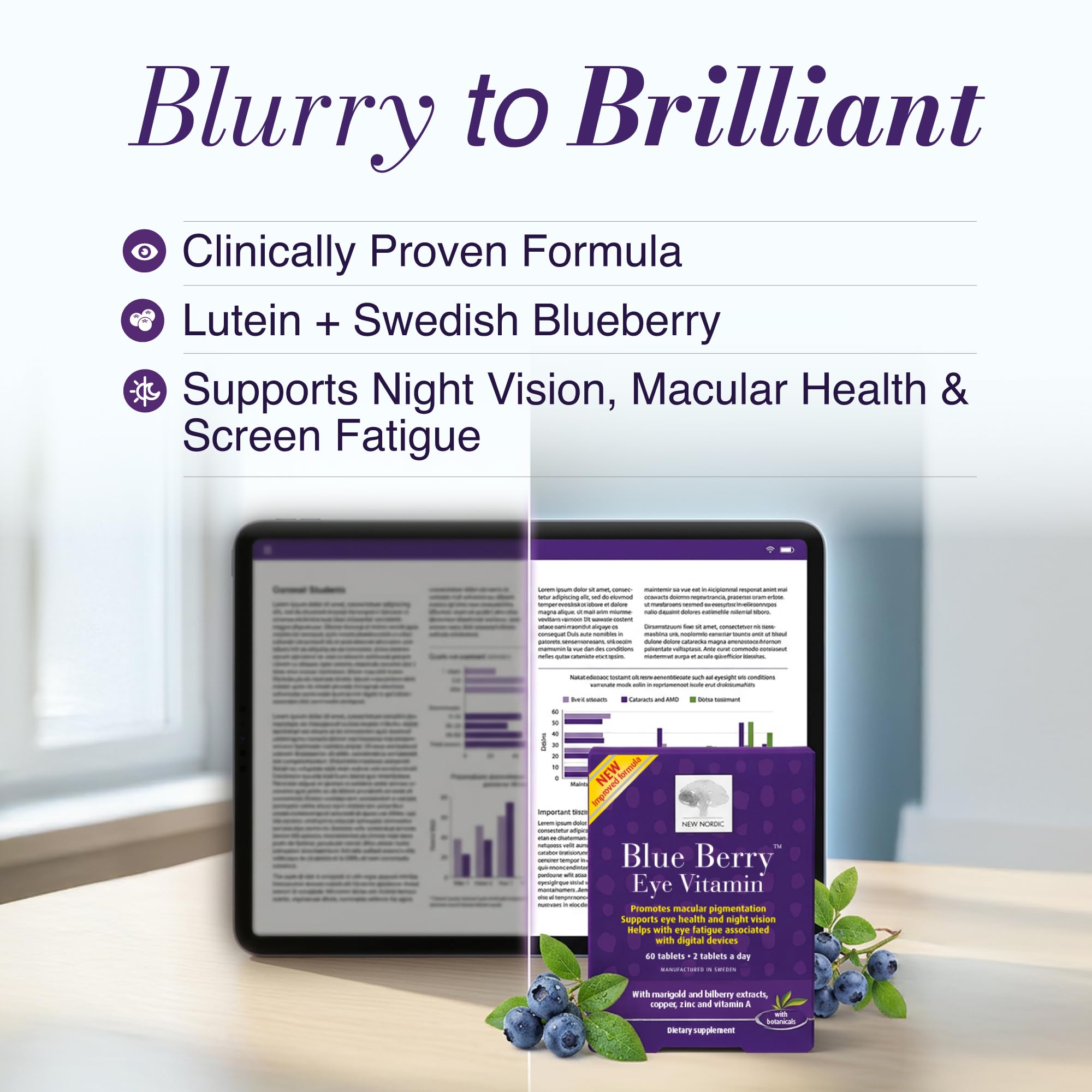 NEW NORDIC Blue Berry Eye Vitamin Supplement Daily Vision Support - 60 Ct. — Amazon image 2
