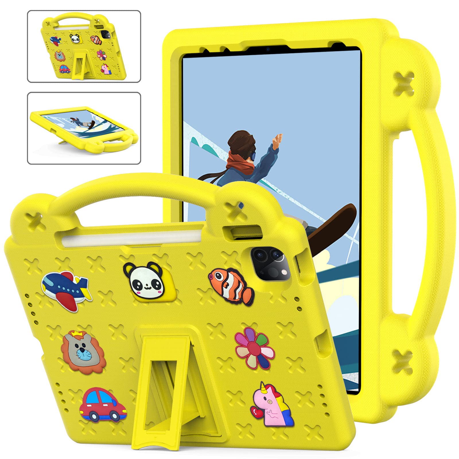 Jarttarn Shockproof Case Compatible with iPad 10th Generation, 10.9 Inch 2022 Model, DIY Kids Cover with Pencil Holder/Handle/Stand/Shoulder Strap (Yellow)