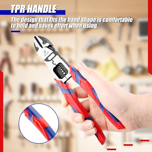 Miniatura 6 de Alicates de corte lateral diagonal de 9 pulgadas Pelacables Pelacables Multiuso Pelacables de alto apalancamiento Cortador Crimper Cortador Alicates