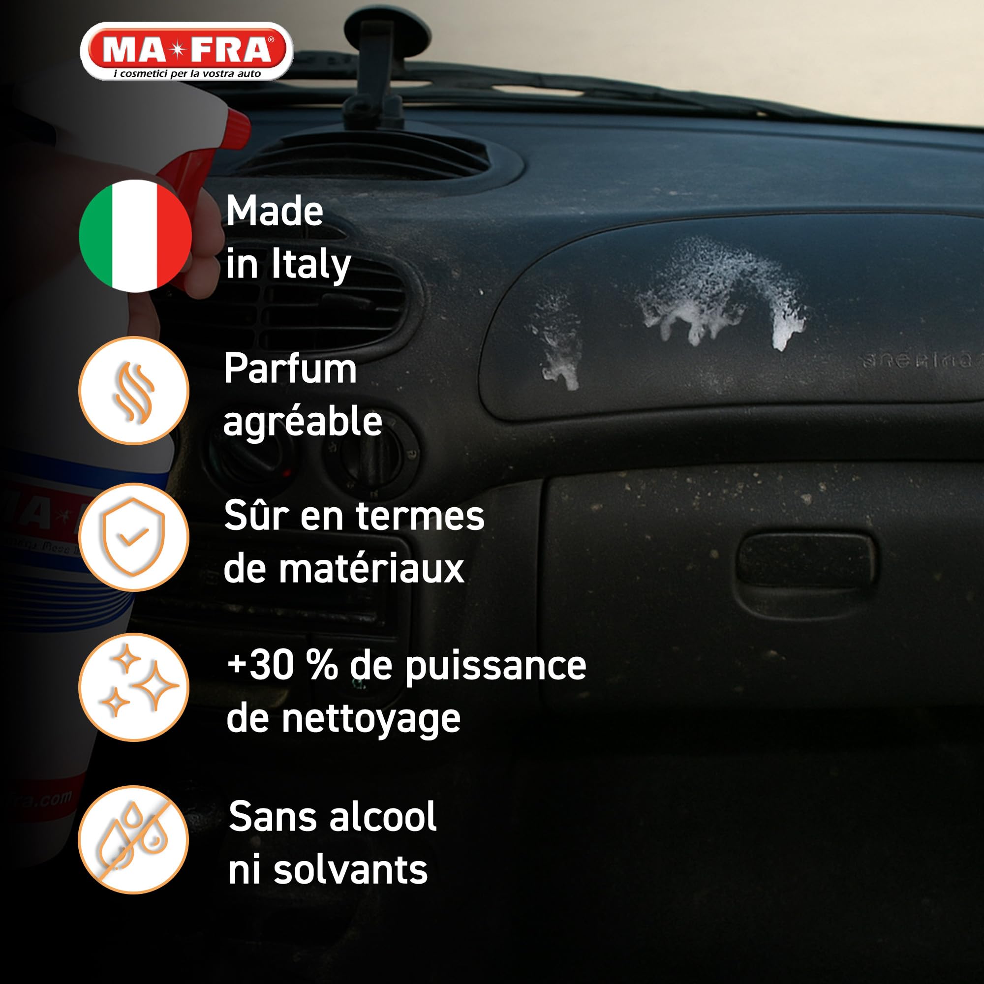 Ma-Fra, Pulimax 2.0, APC nettoyant universel pour l'intérieur des voitures, idéal pour le nettoyage du skaï et des textiles, élimine la saleté et les odeurs, format 4500 ml