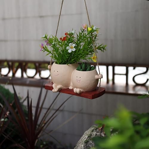 Miniatura 4 de Dolkgy Maceta Colgante con Cara Oscilante, Macetas Únicas de Cabeza para Plantas de Interior y Exterior, Lindo Jarrón con Cara Divertido Macetero de