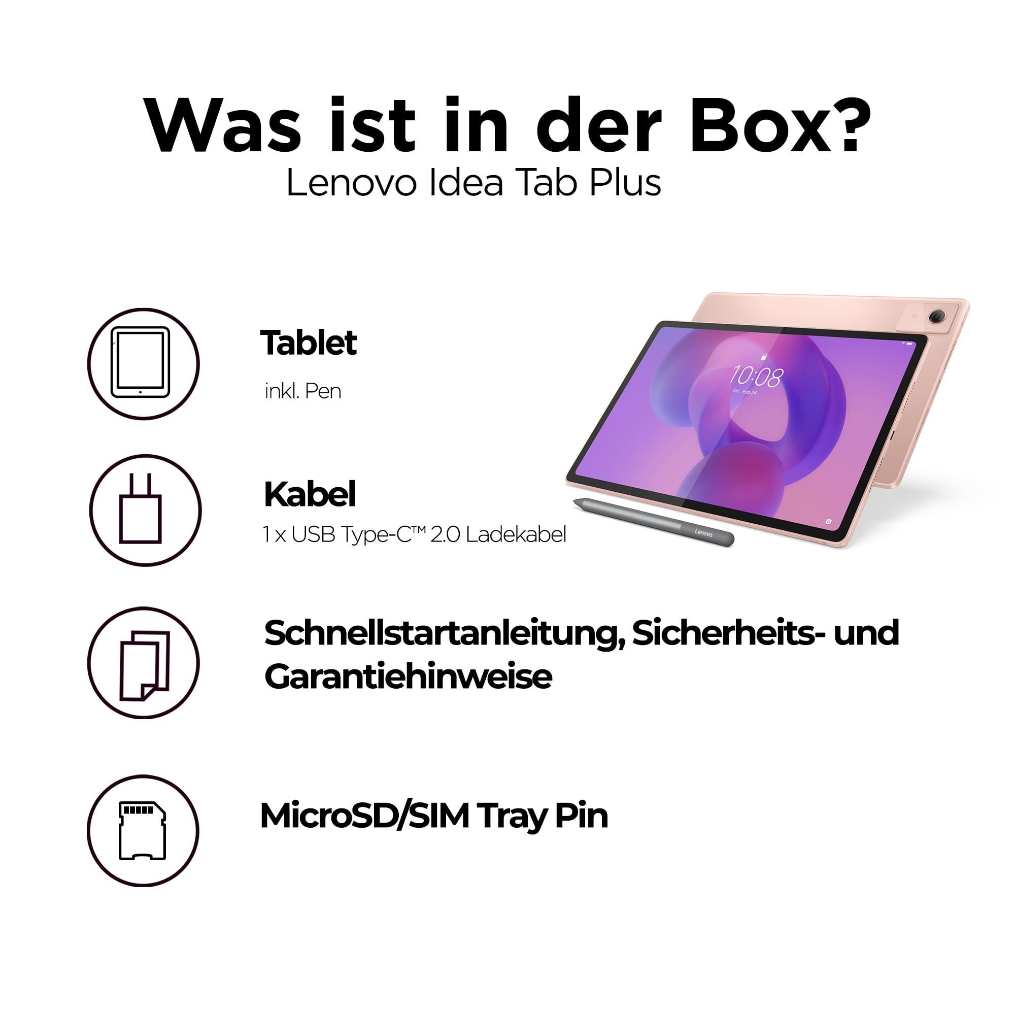 Lenovo Idea Tab Plus Tablet | 12.1" 2.5K LCD Display | 16:10 | MediaTek Dimensity 6400 | Integrated Arm Mali-G57 Grafik | 8GB RAM | 128 GB Speicher | Android 15 | Sand Rose Farbe | inkl. Lenovo Pen