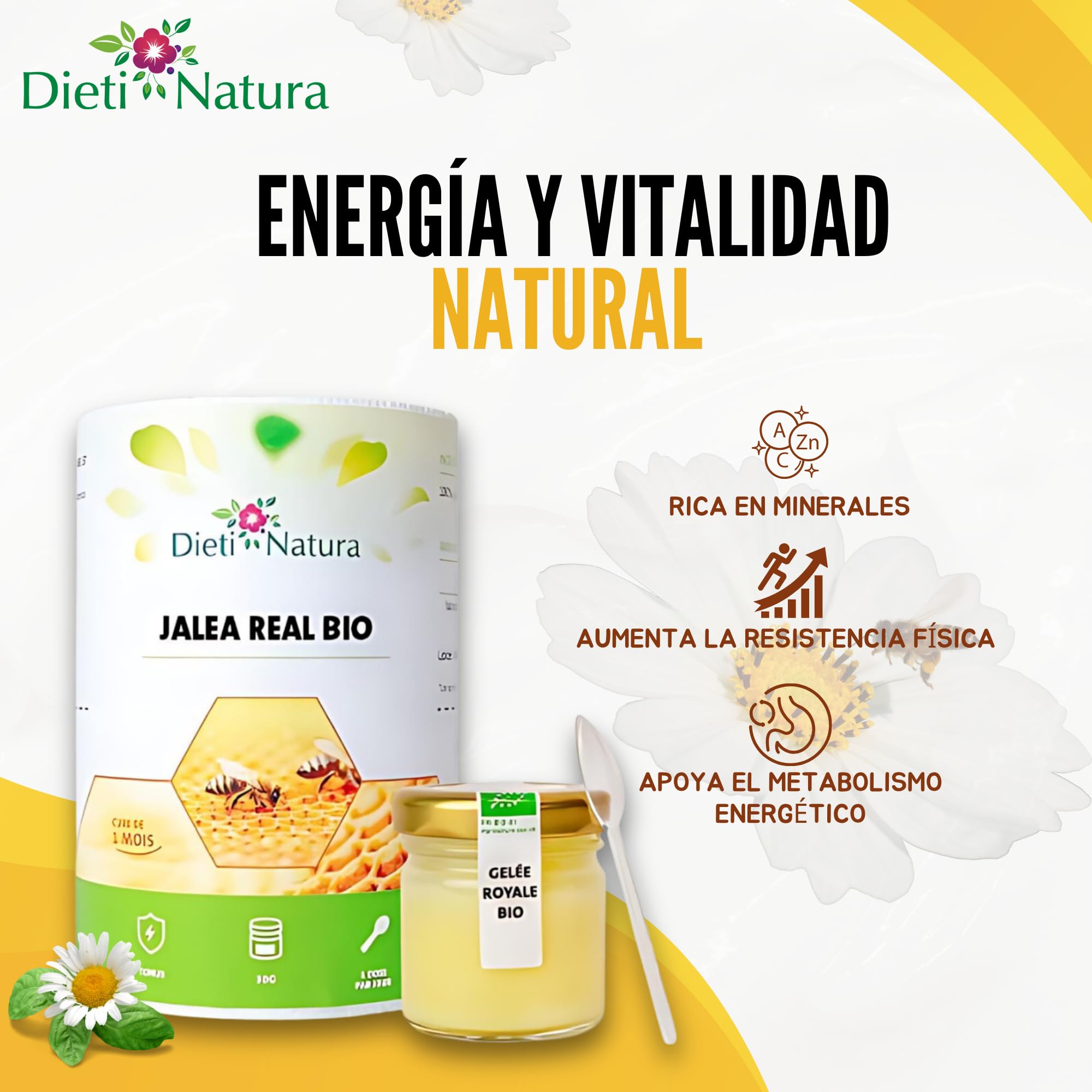Dieti Natura Tarro de Jalea Real Fresca BIO (30g) (Pack de 6) - Jalea Real Pura con Elementos Esenciales: Vitaminas, Oligoelementos y Minerales para Energía Natural y Defensa Inmunológica