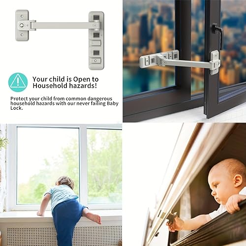 Miniatura 5 de Cerradura de restrictor de ventana de alta calidad  Cerradura de seguridad para niños y mascotas para ventanas de UPVC, madera, metal y aluminio