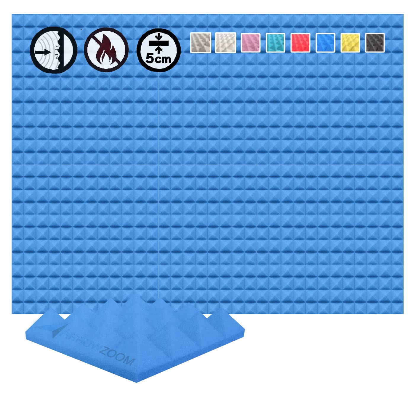 Arrowzoom 24 Panels acustico absorción sonido Pirámide 25x25x5cm Espuma acústica aislamiento acustico estudio de grabación Casas Estudios Azulejos Incombustibles Insonorizados AZ1034 PERLA BLANCA — view 30