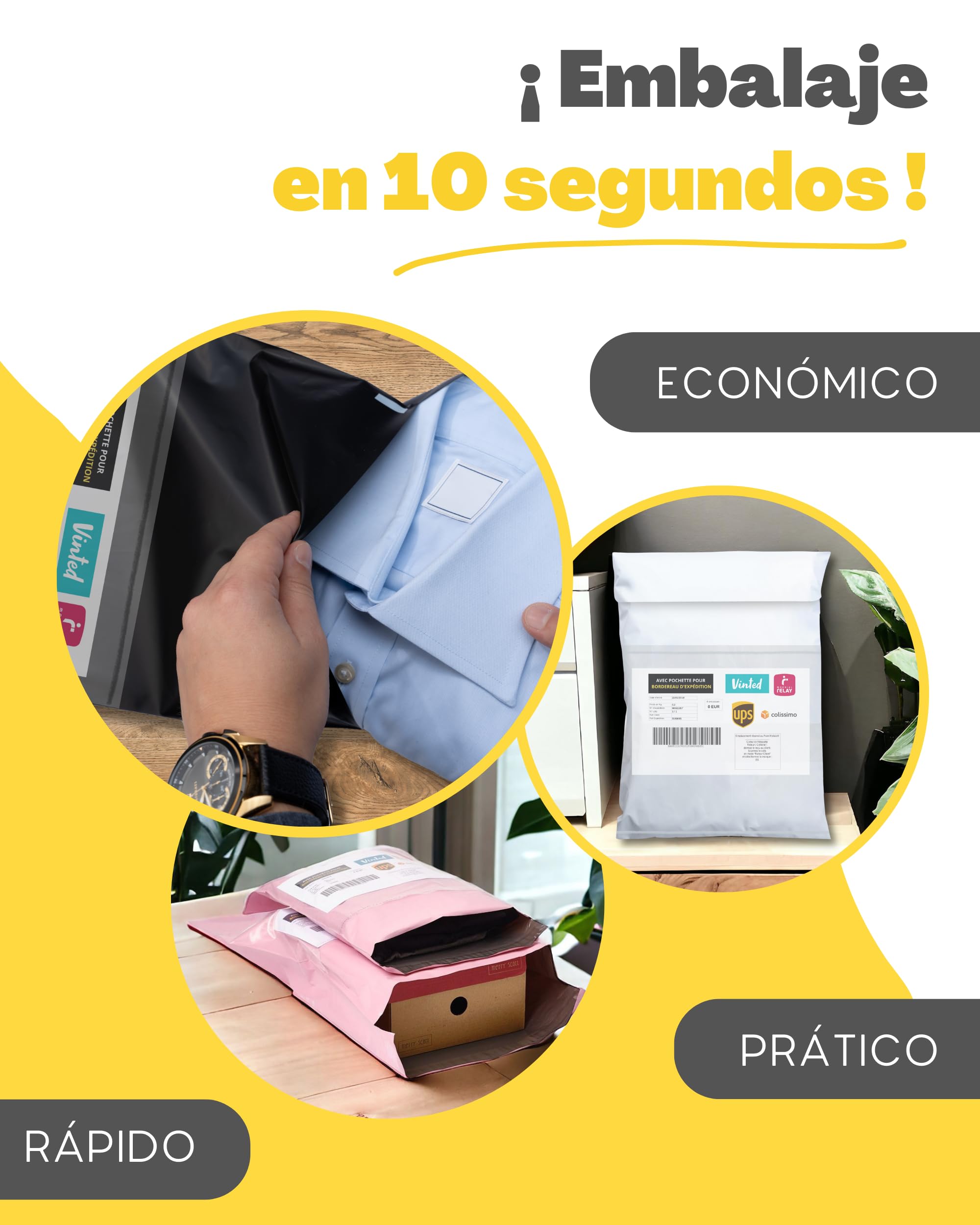 30 Bolsas para Envíos Vinted - Con Bolsa para ALBARÁN - 3 Tamaños S/M/L - 100% OPACO/ULTRA-RESISTENTE/IMPERMEABLE - Sobres Plastico - Bolsas de Envio Paquetes - Cajas Envios Paquetes