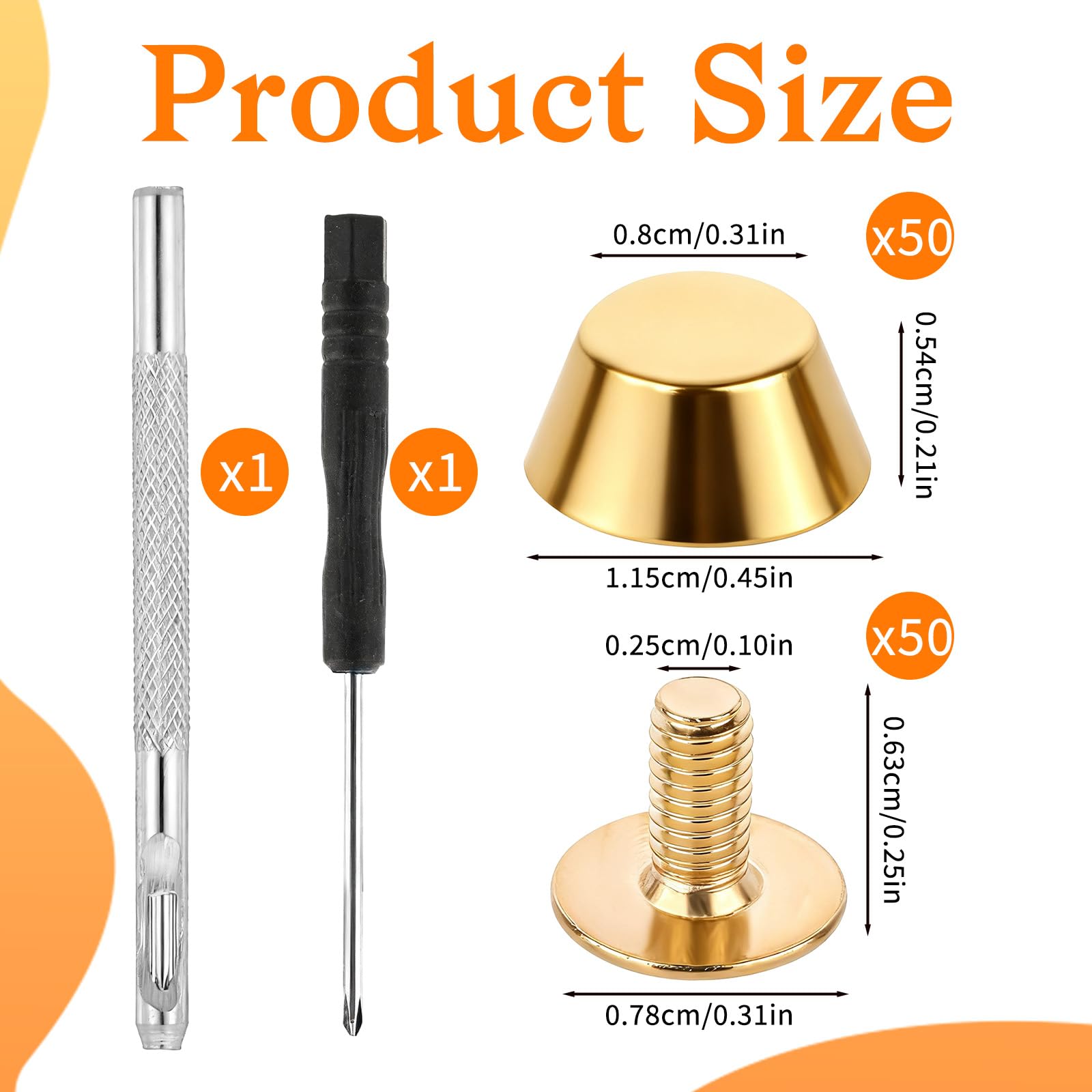 50 piezas de patas para bolso de mano, patas de latón, patas de rosca, patas planas de cuero, accesorios de hardware, remaches de tornillo, adecuados para bolsos, carteras, bolsas de mano y otros