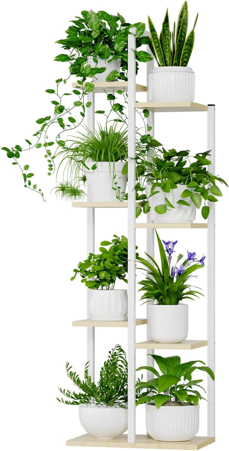 50" Tall Plant Stand Indoor - 7 Tiered Metal Flower Pot Stands for Multiple Plants - Corner Plant Shelf for Living Room Home Gardening Decor (Black)