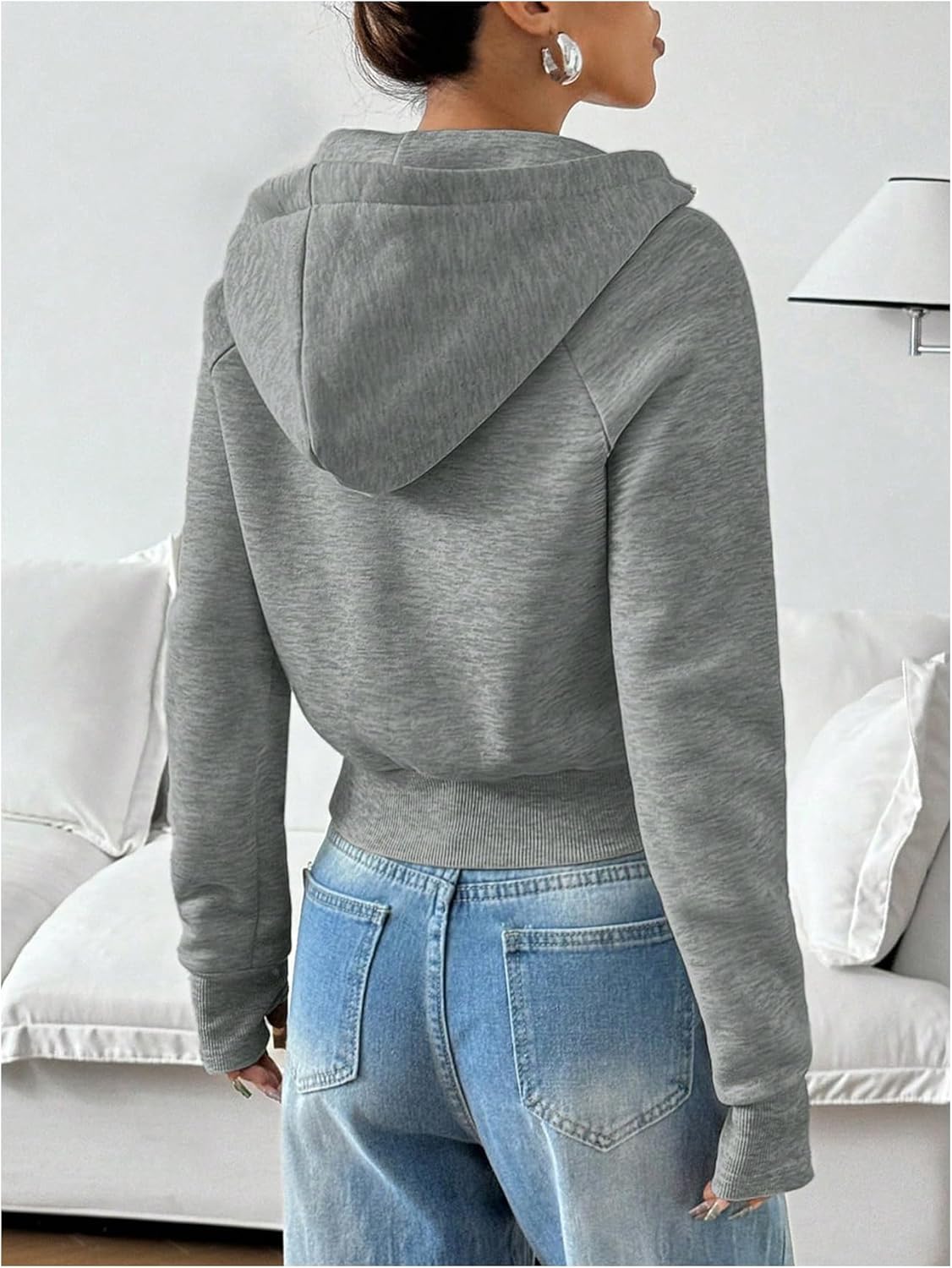 GORGLITTER Women's Cropped Zip Up Hoodie Mock Neck Sweatshirt Long Sleeve Pullover Jacket Y2k Fall Outfits - Image 2