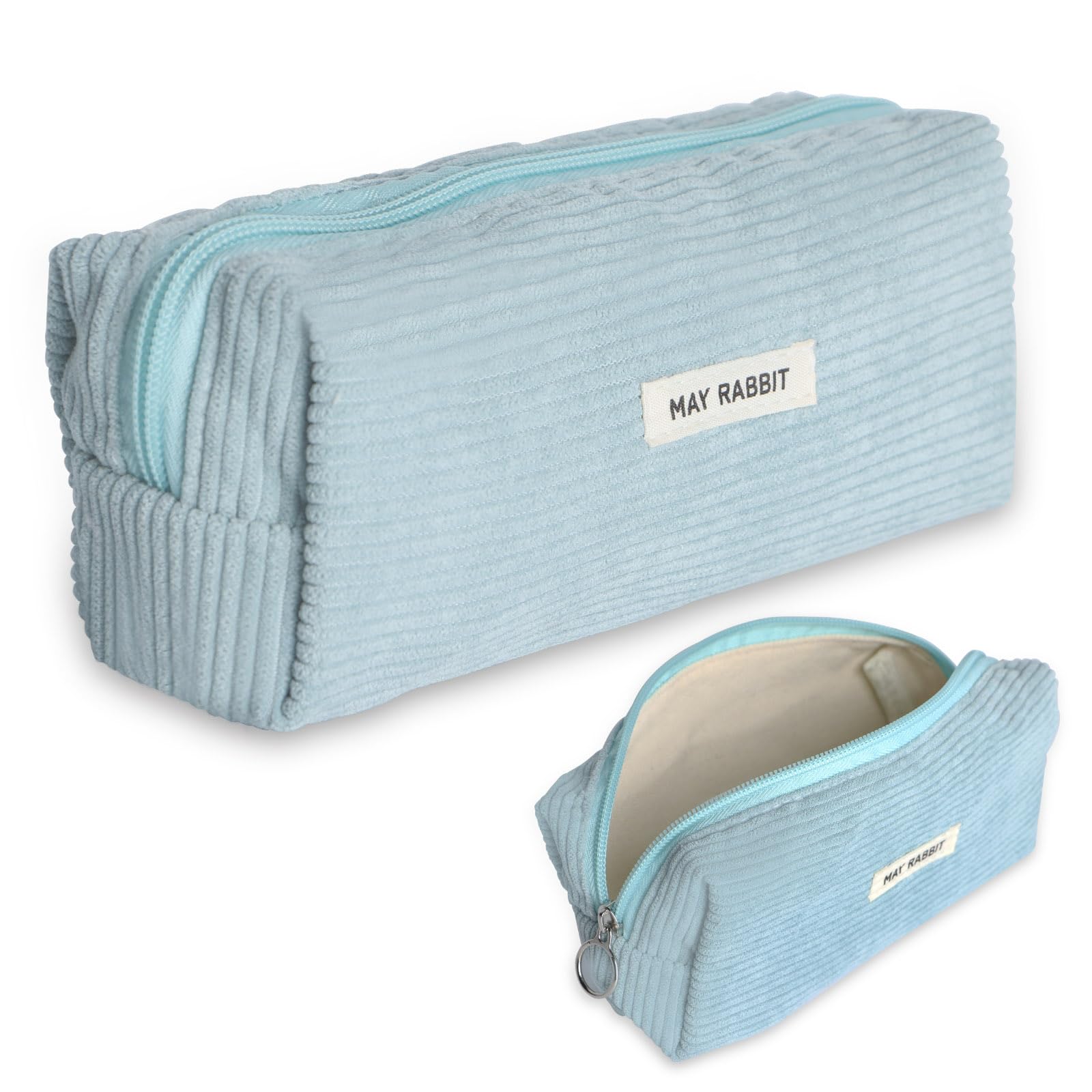 ICKEYOU Pencil Case Corduroy Fabric Girls Teenager Pencil Case Pencil Case Stationery Organiser Bag Large Storage Capacity Pencil Case for School Office, lightblue, 19 x 7 x 6 cm, Pencil case