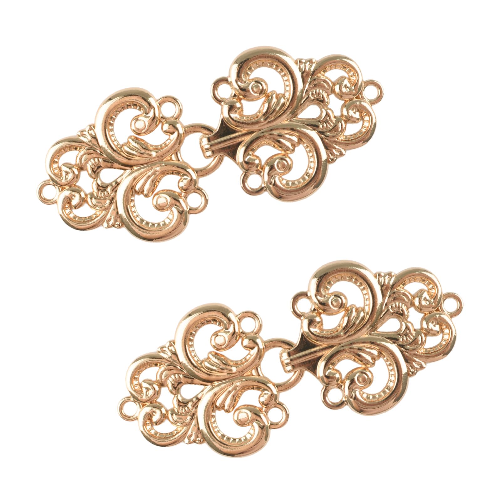 Wandic Girls Gold Cloak Clasp Fasteners, 2 Pairs Swirl Flower Cape Fasteners Sew On Hooks And Eyes Cardigan Clip, En