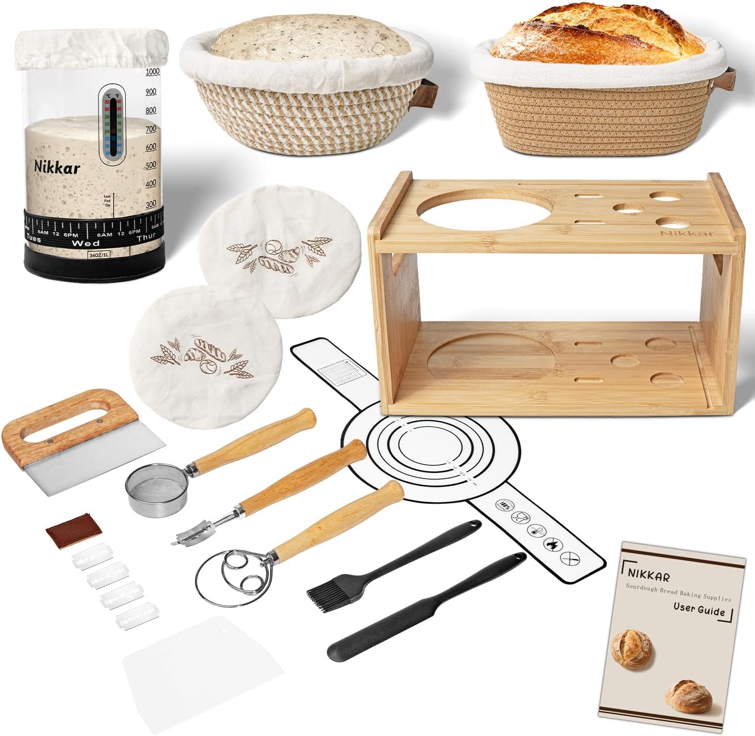 Complete Sourdough Starter Kit with Storage Rack and Baskets