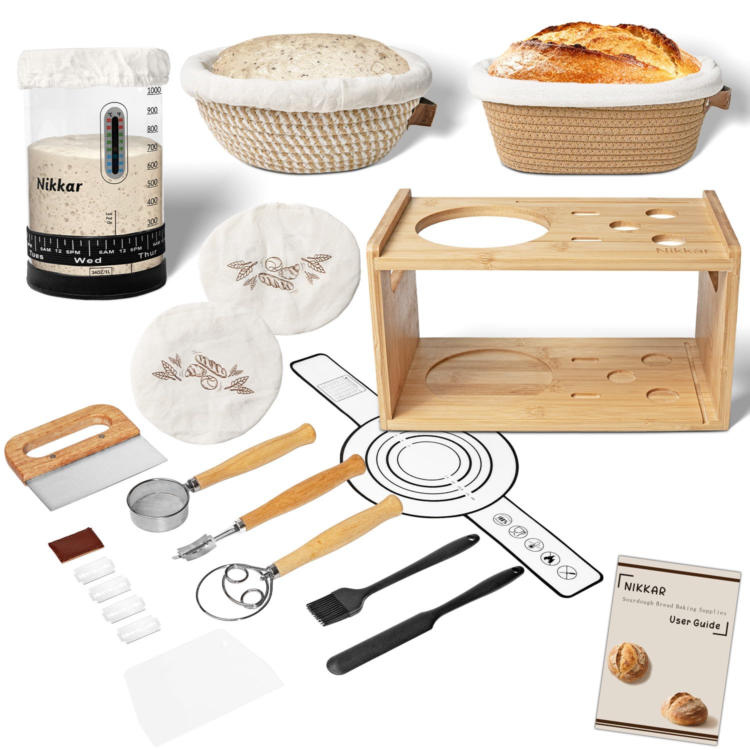 Nikkar Complete Sourdough Starter Kit with Bamboo Storage Rack