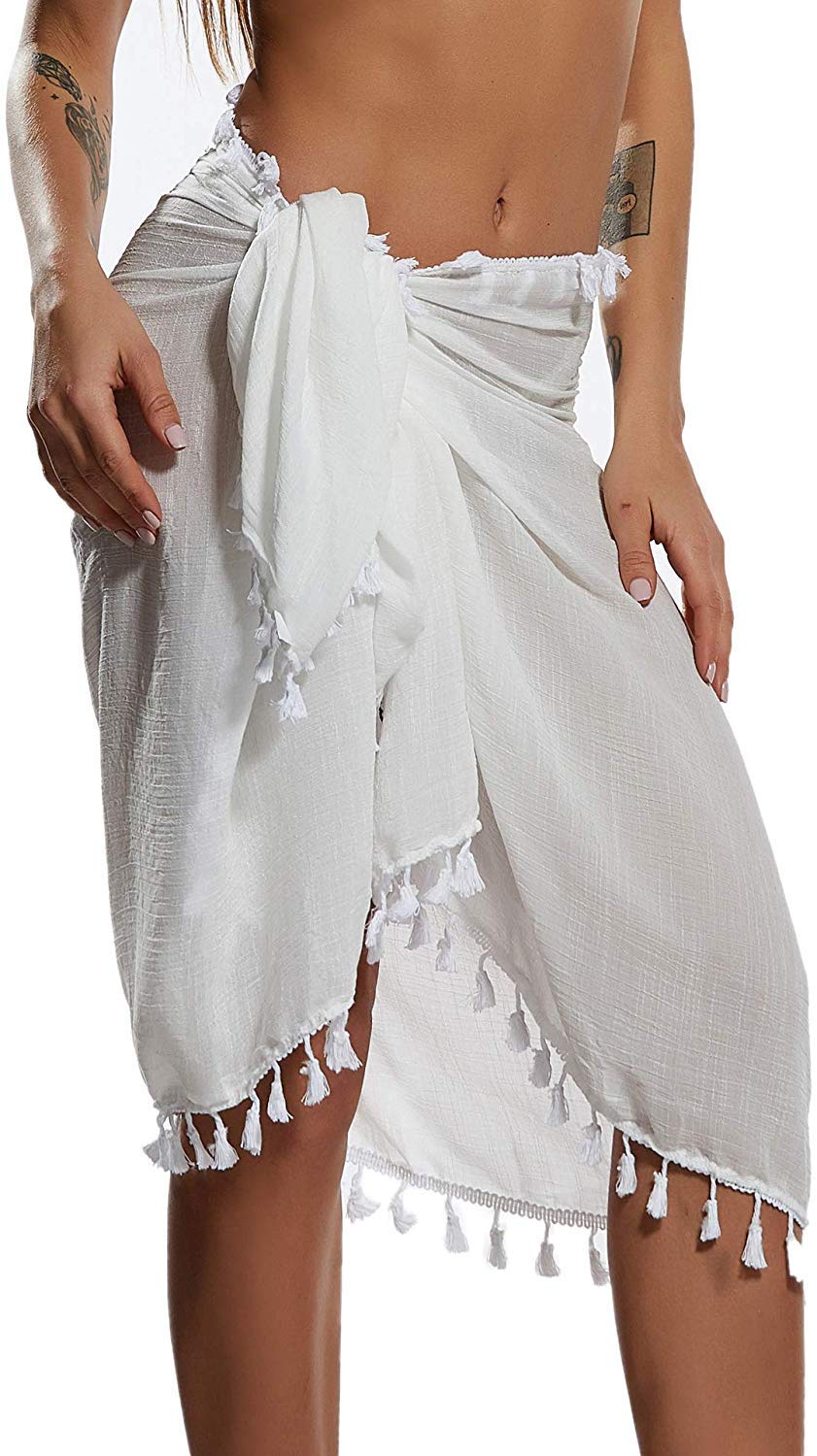 JFAN Vestidos Verano Mujer de Playa Semi-Transparente Ropa de Baño Bañador de Gasa Falda Corta con Borlas