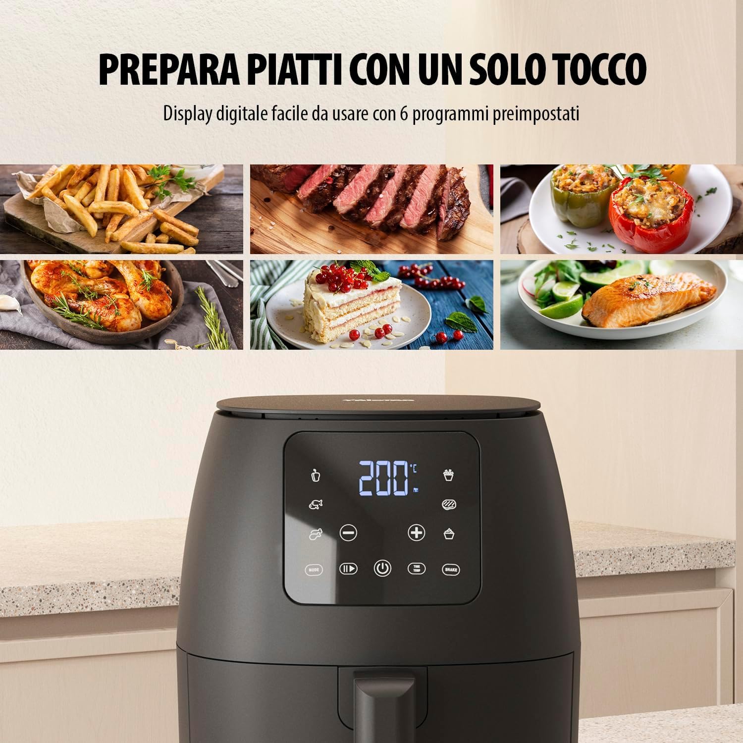 Tristar Mini Cyfrowa Frytkownica Na Gorące Powietrze, Bezolejowa, 6 Programów Gotowania, Nieprzywierająca, Regulowany Termostat, 2 L, 1500 W, Fr-9015