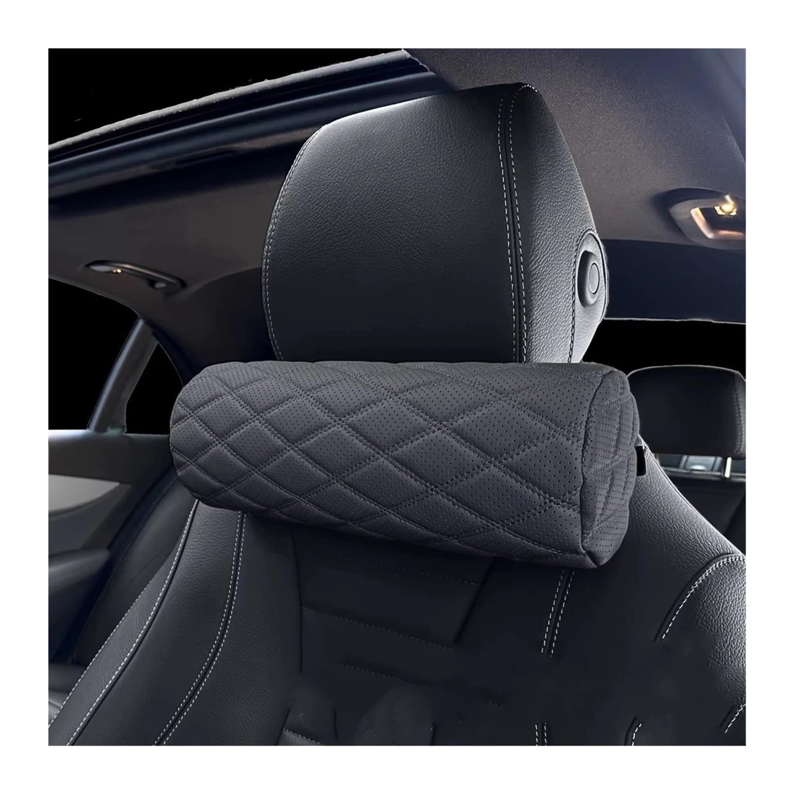 ATUMY Car Seat Pillow Car Seat Neck Pillow Headrest Leather Memory Chair Cervical Pillow Car Headrest(Black 1PCS)