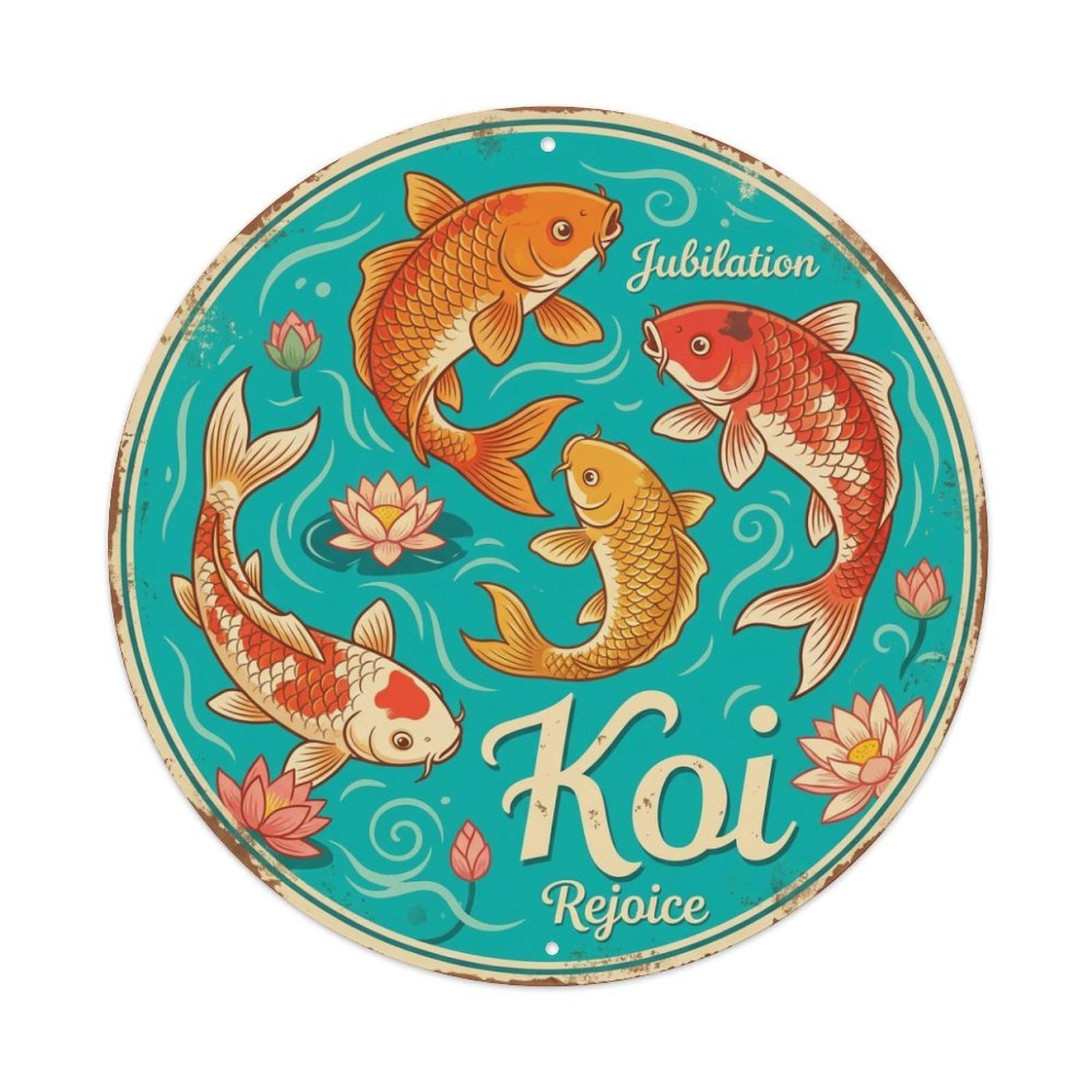 Koi Fish Jubilation Rejoice Celebration Waters Happy Festive Metal Tin Sign