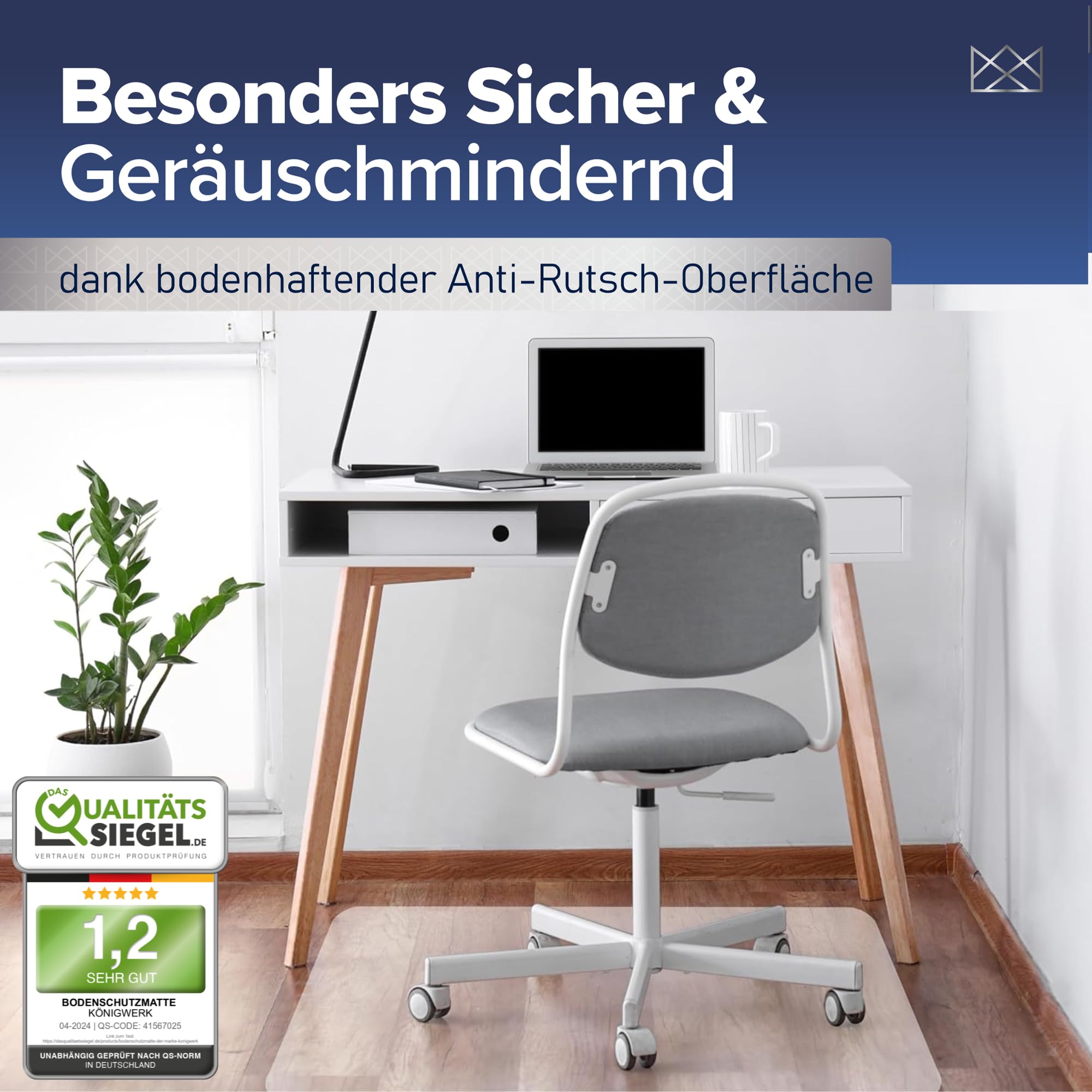 Bodenschutzmatte Bürostuhl - Bürostuhl Unterlage in milchweiß - Kratzfest - rutschfest - Made in Germany - 90 x 120 cm