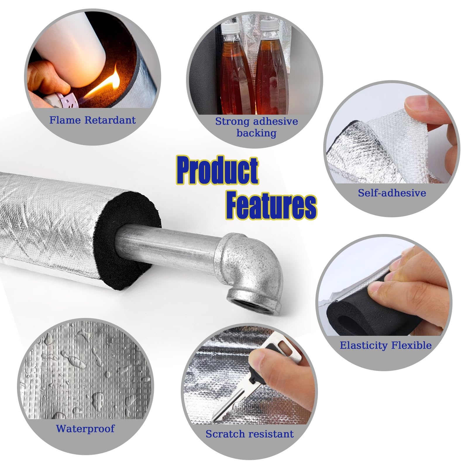 Tubo aislante de protección contra heladas de 0,9 m para uso en exteriores, funda de aislamiento de papel de aluminio para aire acondicionado, cubiertas industriales de agua caliente y fría (10 mm x