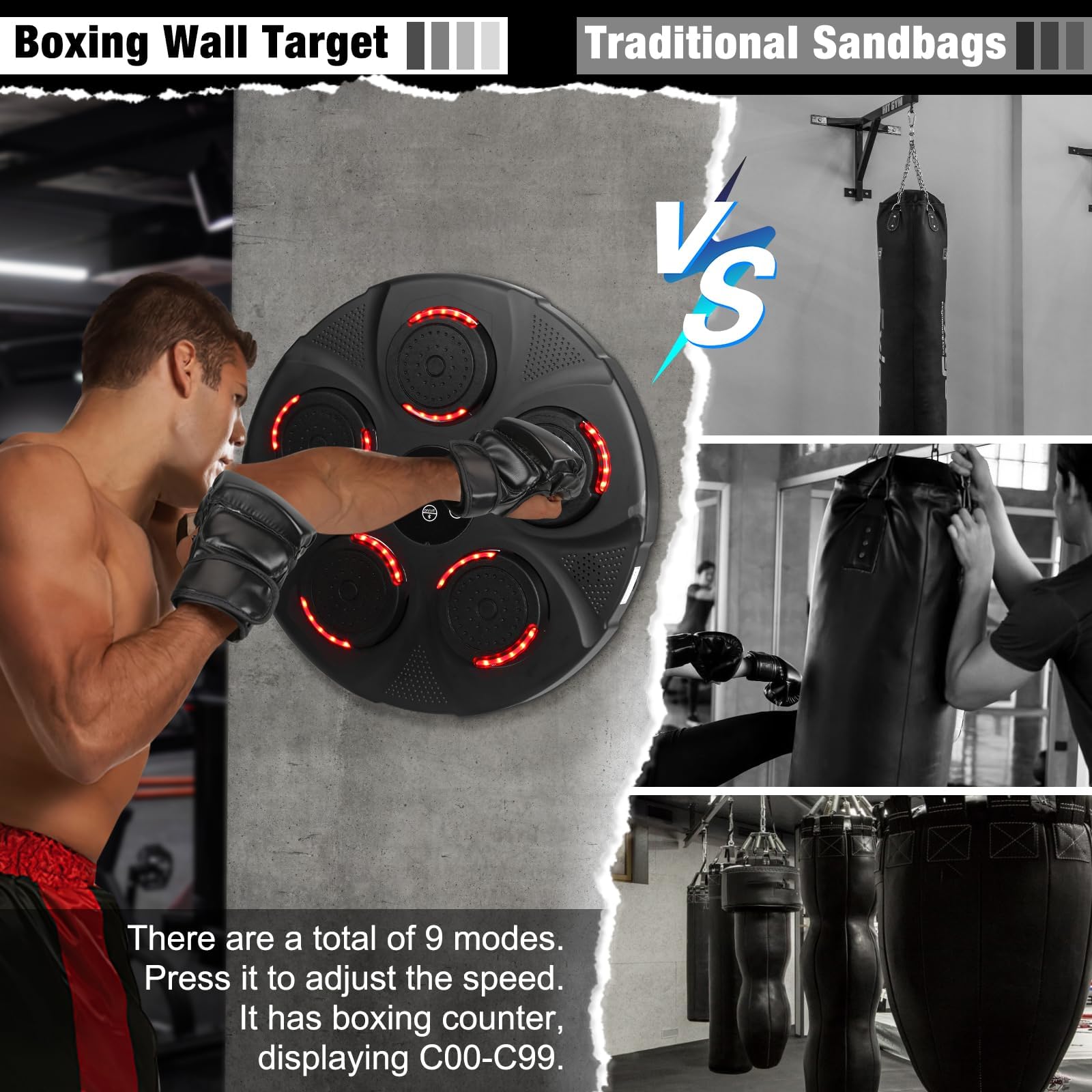 Music Boxing Machine, Musica elettronica Boxing Machine, Musica elettronica da parete Attrezzatura per l'allenamento, Divertimento elettronico intelligente Bluetooth montato a parete Boxing Tr