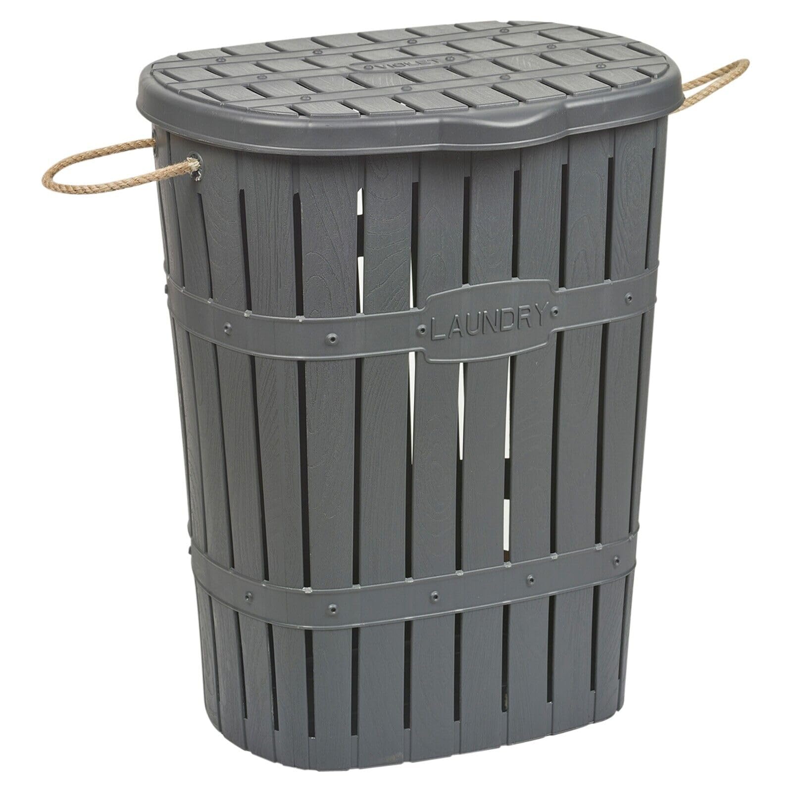 Urbnliving Anthracite 65L Bamboo Look Clothes Storage Laundry Washing Basket Hamper Rope Handles & Lid (Anthracite)